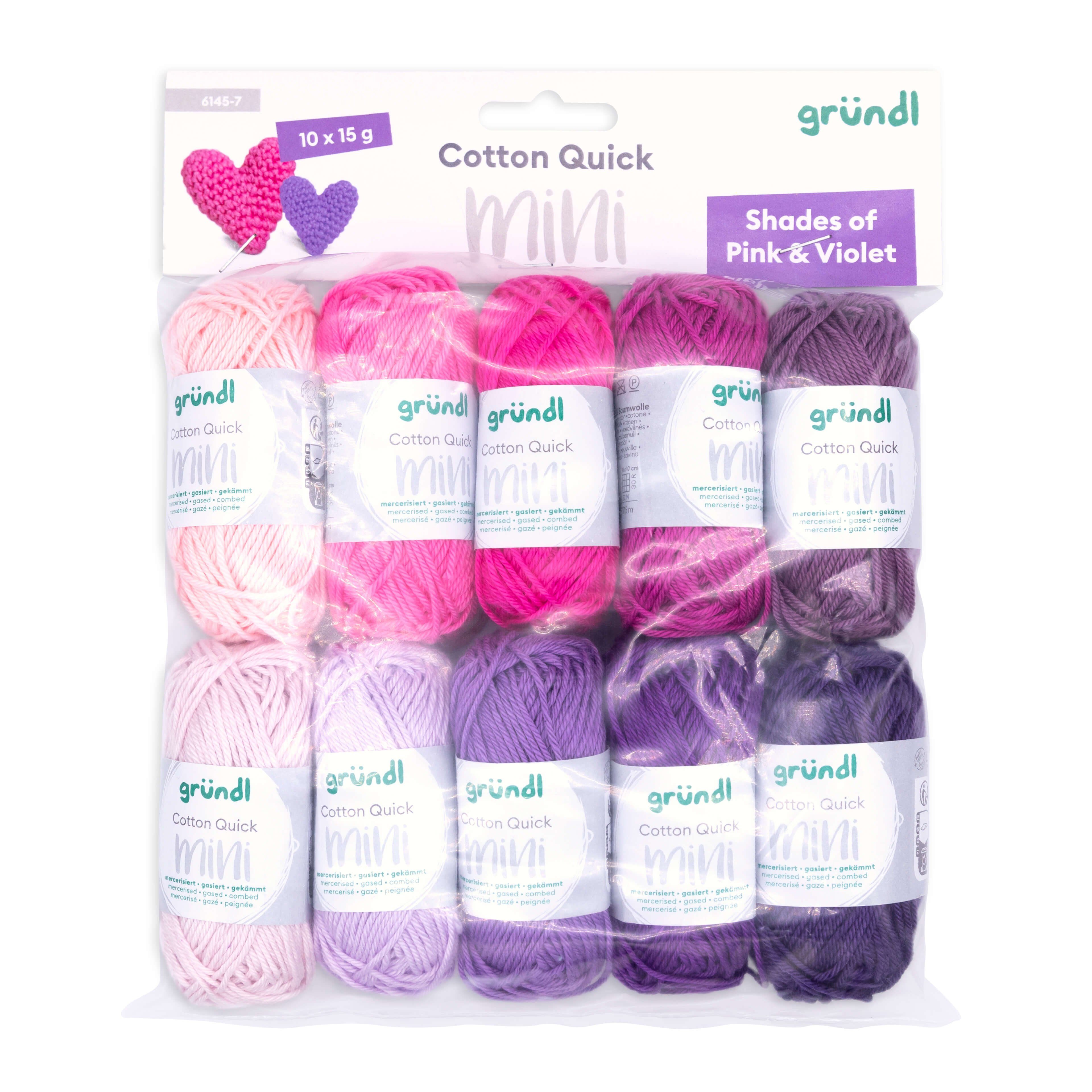 Gründl Cotton Quick Mini Shades Häkelgarn Set 10 x 15 g Häkelwolle, (Amigurumi Garn, Wollset Baumwollgarn), reine Baumwolle Nadelstärke 3-4mm