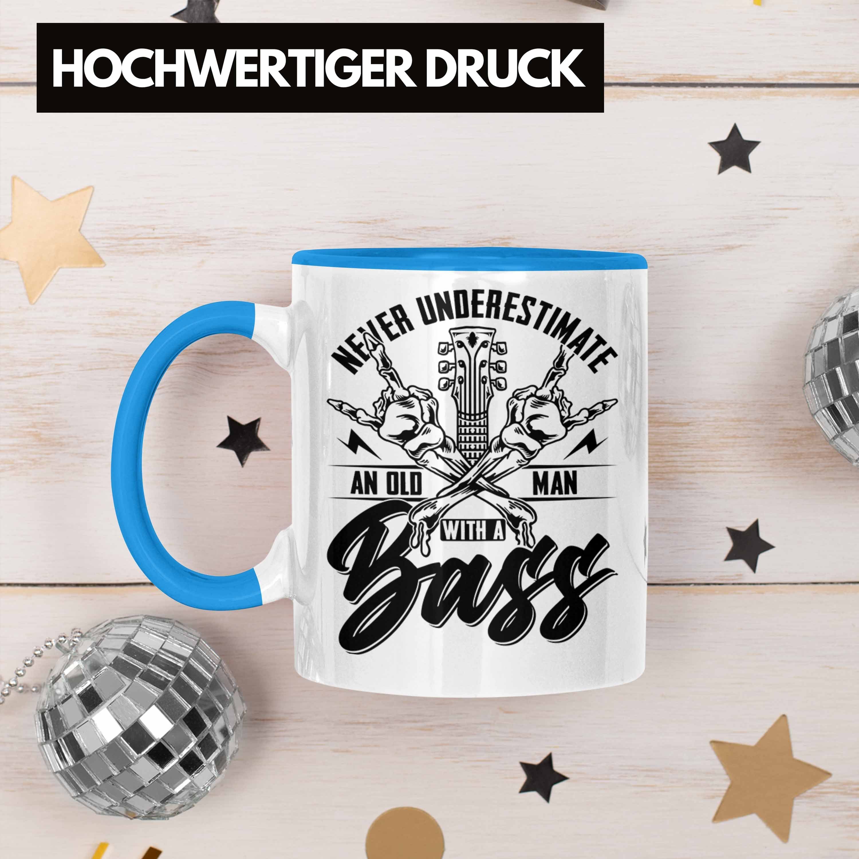 Kaffee-Becher Geschenk Geschenkidee Tasse Bass-Spieler Bassist Never Tasse Blau Trendation U