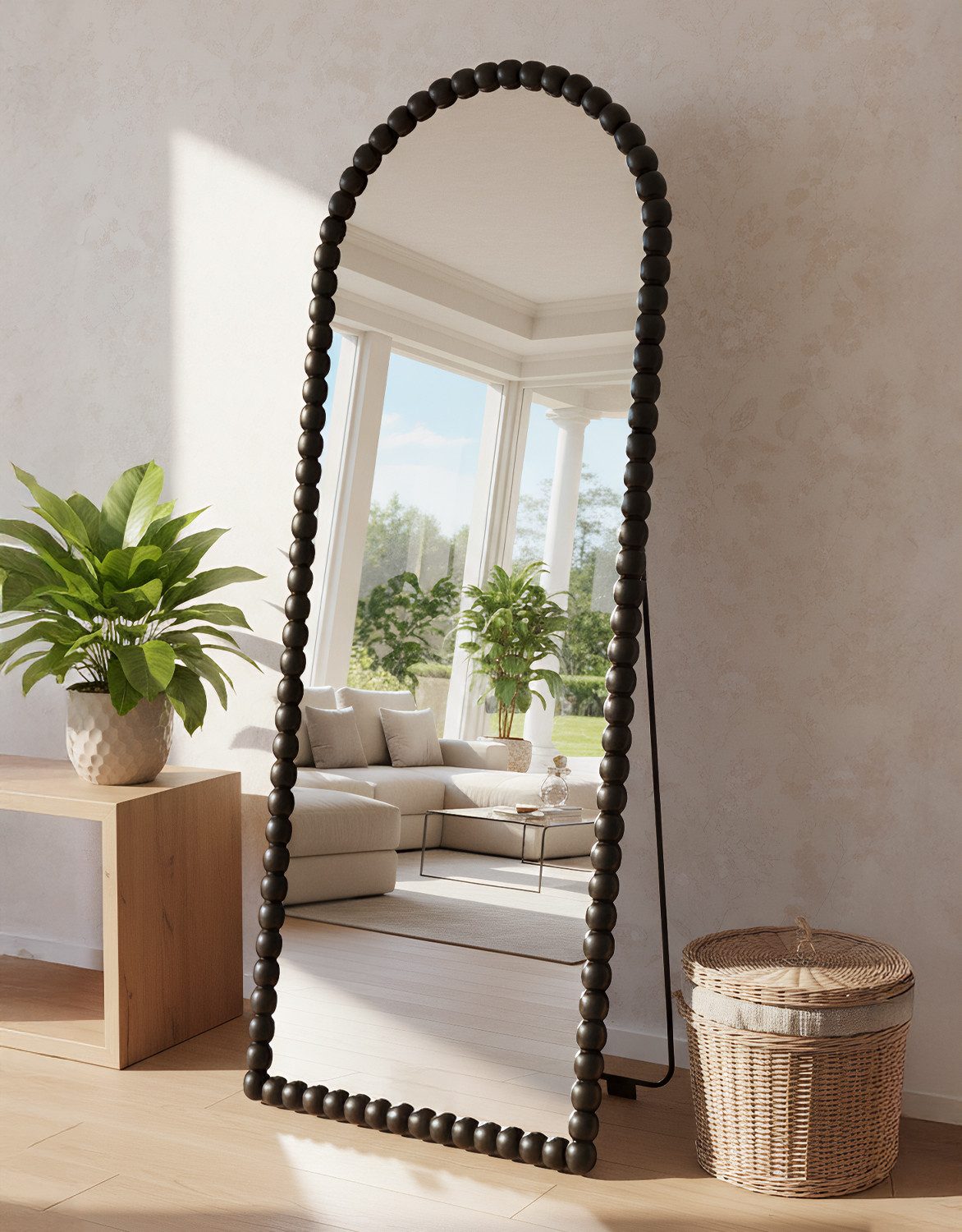 ANTOK Ganzkörperspiegel Vintage-Bodenspiegel 156×62cm mit Perlenrand, Steh- & Wandmontage (1-St), Luxuriös für Schlaf- & Wohnzimmer