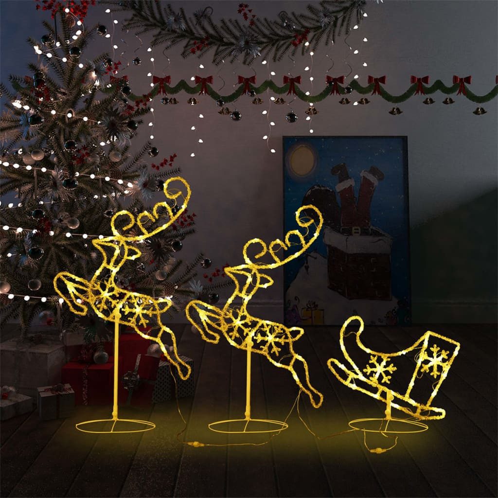 vidaXL Dekolicht NA Weihnachtsdekoration Acryl Rentiere Schlitten 260x21x87 cm
