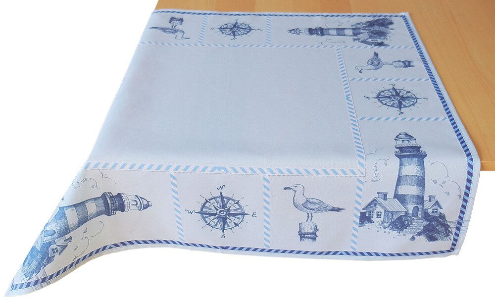 matches21 HOME & HOBBY Tischdecke Tischdecke CARA Leuchtturm & Möven maritim Polyester 85 x 85 cm (1-tlg), Pflegeleicht & waschbar bei 30 °C