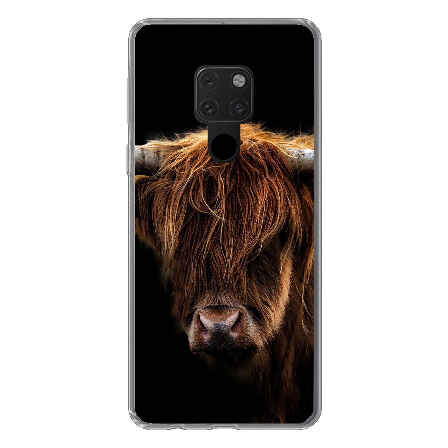 MuchoWow Handyhülle für Huawei P40 Lite Schottischer Highlander - Hörner - Schwarz - Tiere, Handy Case, Silikon, Bumper Case Dünn