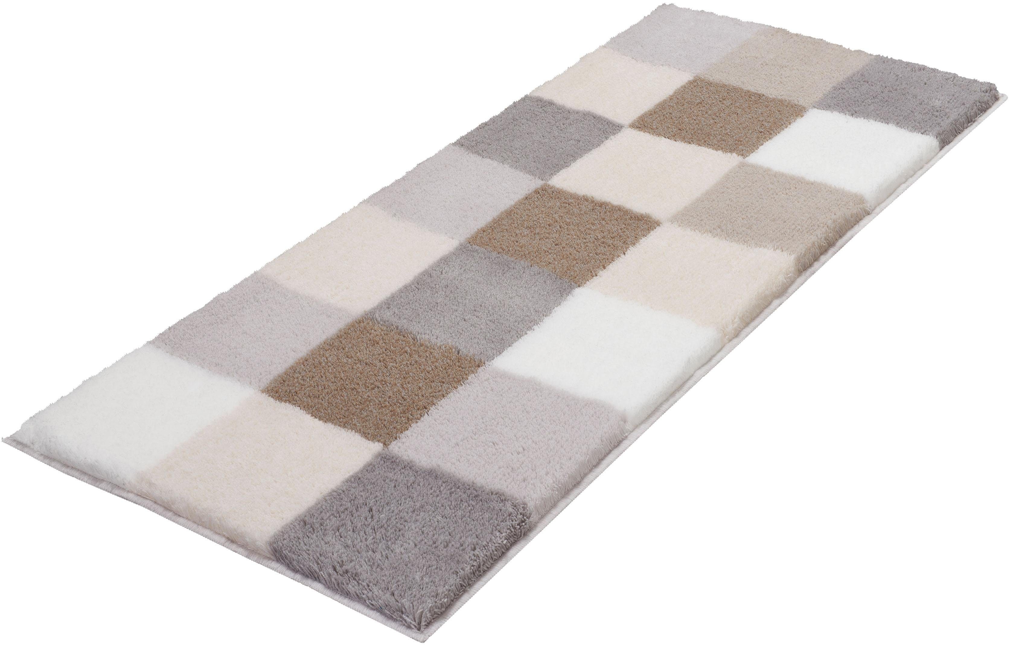 Kleine Wolke Badematte Caro, Badvorleger, Badezimmer Teppich, Höhe 25 mm, rutschhemmend beschichtet, fußbodenheizungsgeeignet, Kunstfaser, rechteckig, Badteppich, modernes Karo-Muster, Pastell-Farben, waschbar