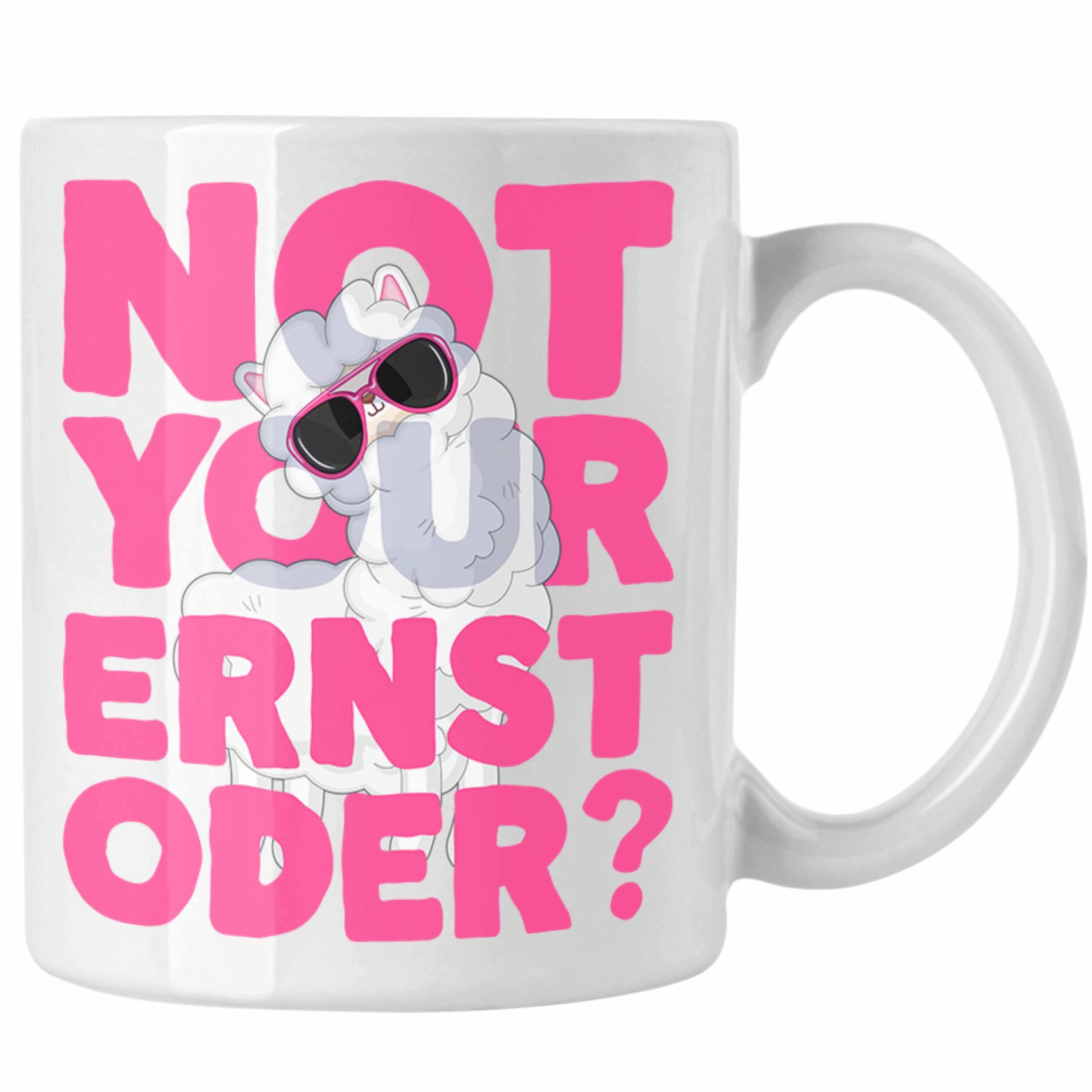 Trendation Tasse Not Your Ernst Oder Tasse Llama Kaffeetasse für Frauen mit Spruch Pink Weiss