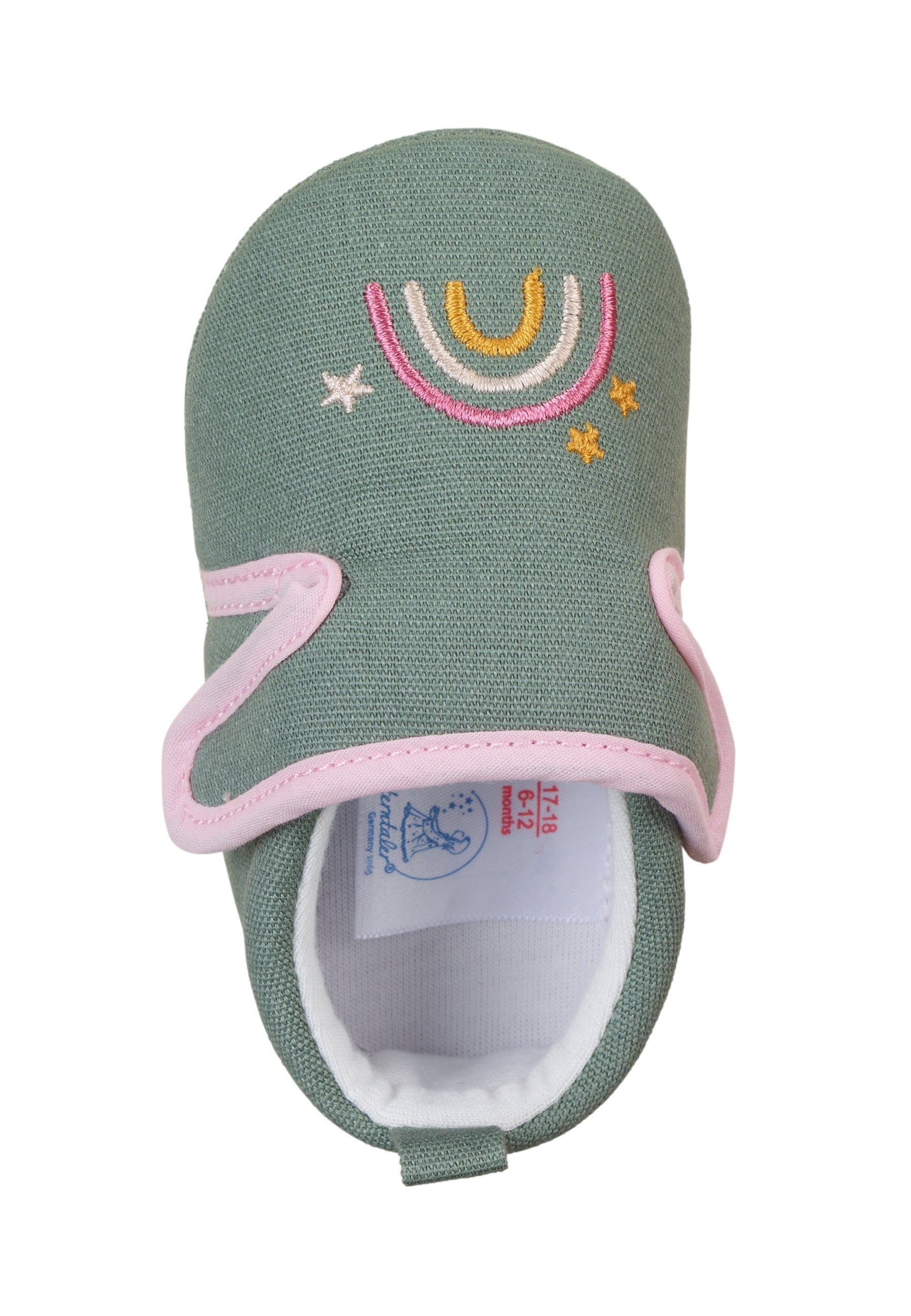 Baby Baby Krabbelschuhe weich) Anti-Rutsch-Sohle Wolke Klettverschluss mit (1-tlg., Babyschuhe Babykrabbelschuh süßen Stickerein, und Hausschuhe Krabbelschuh grün Sterntaler® mit