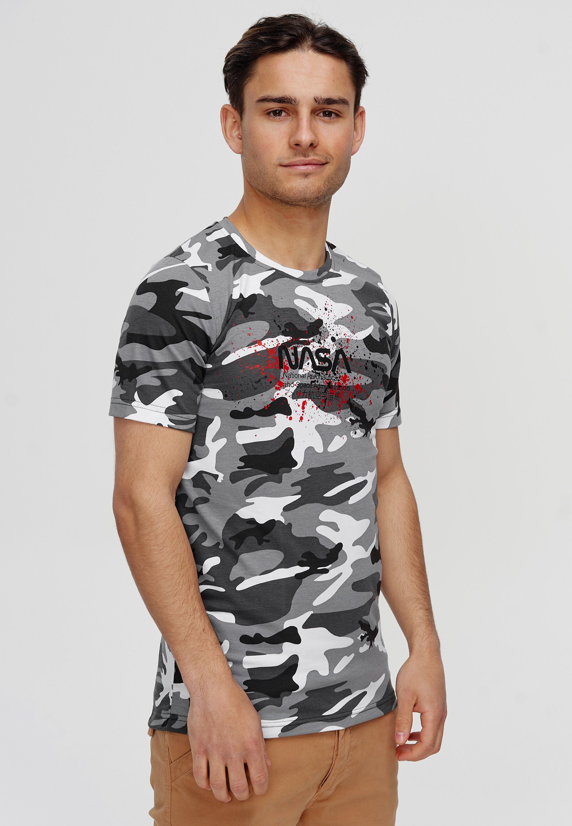 OneRedox T-Shirt TS-3712C (Shirt Polo Casual Kurzarmshirt Fitness Tee, Freizeit Weiß Camo 1-tlg)