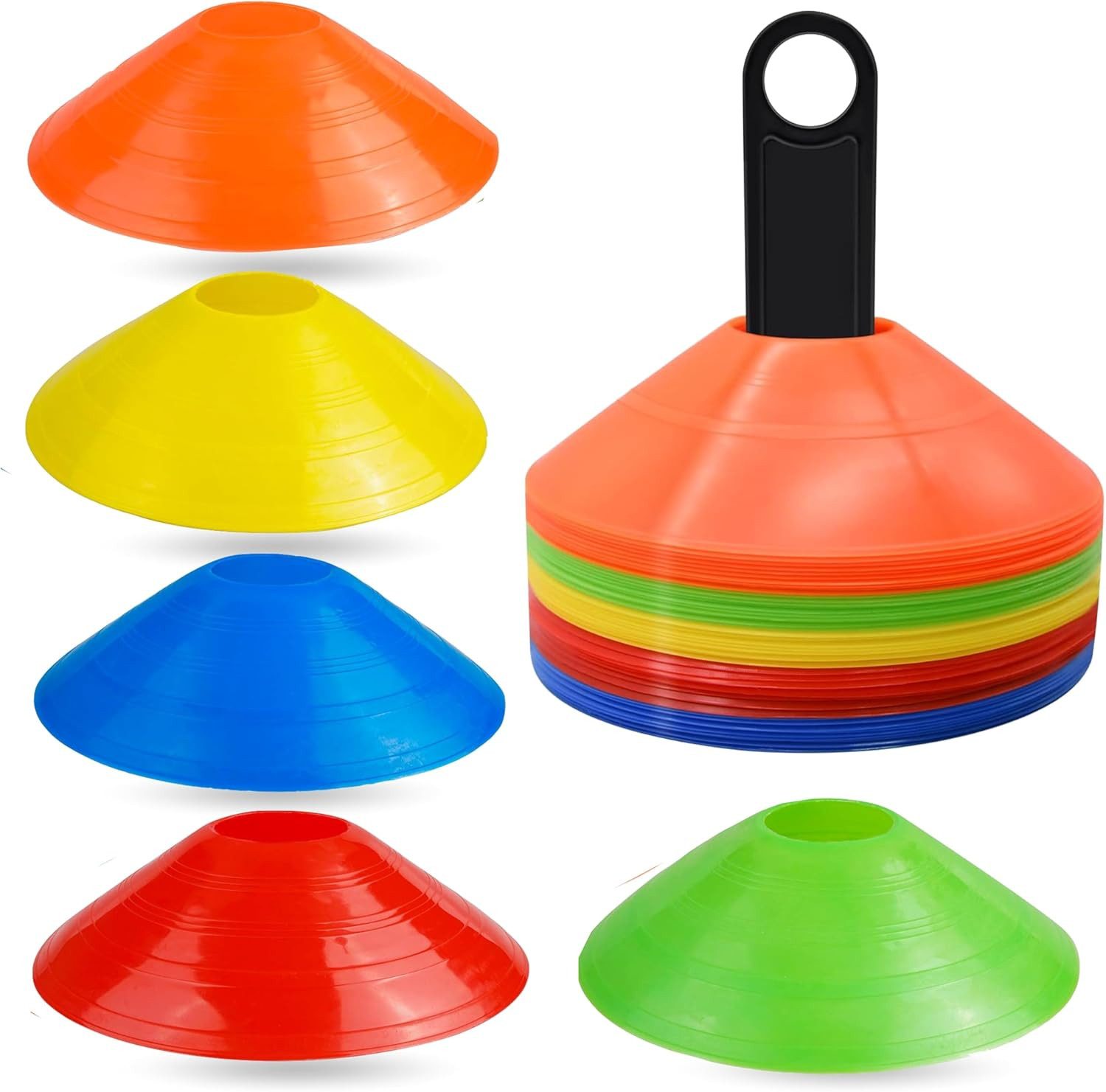 Trainingshilfe 25 Markierungshütchen Slalom Hütchen Kegel für Fußball, Leichtathletik