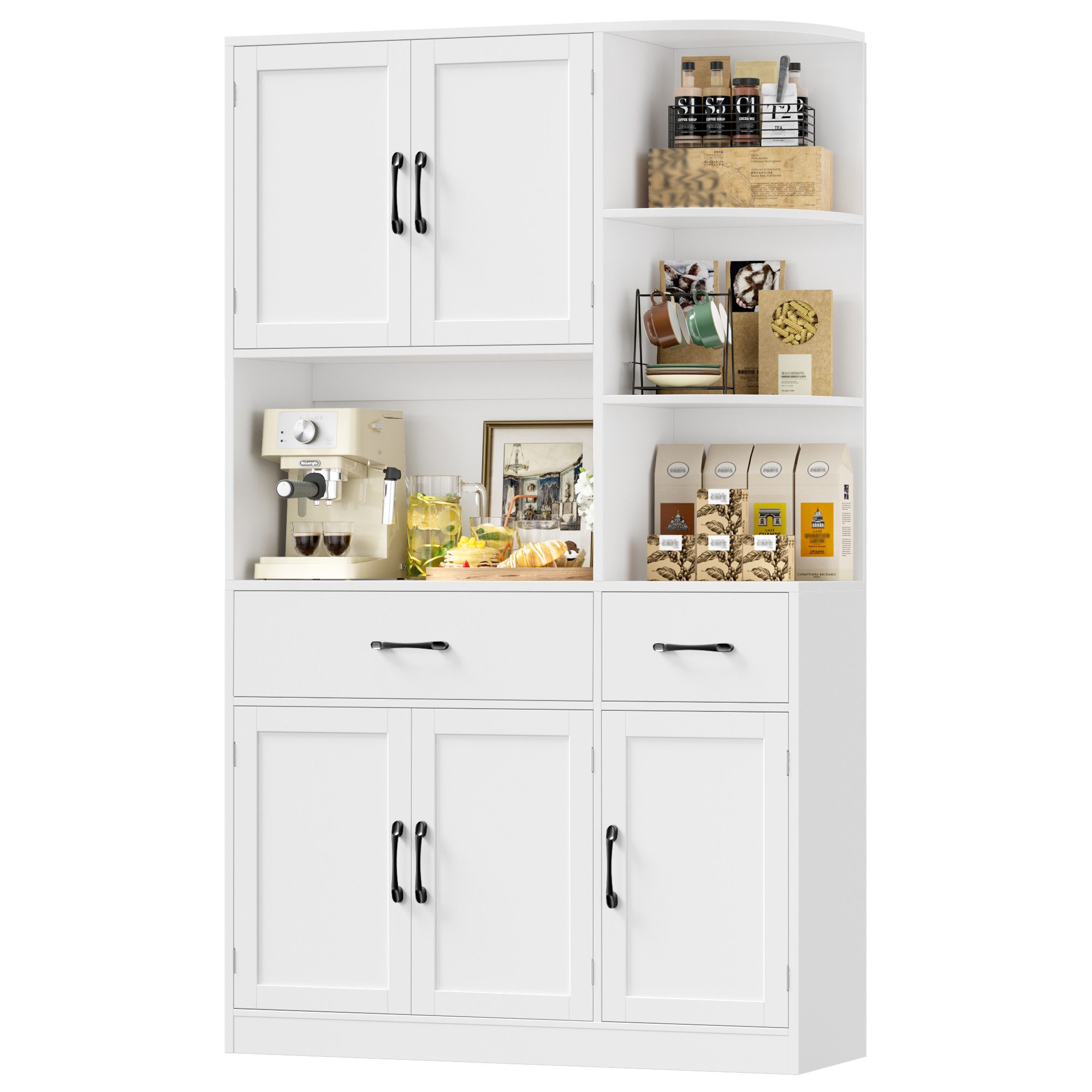 HOMECHO Küchenbuffet 177cm Hohe Buffetschrank Weiß mit 5 Türen und 3 Eckreg günstig online kaufen