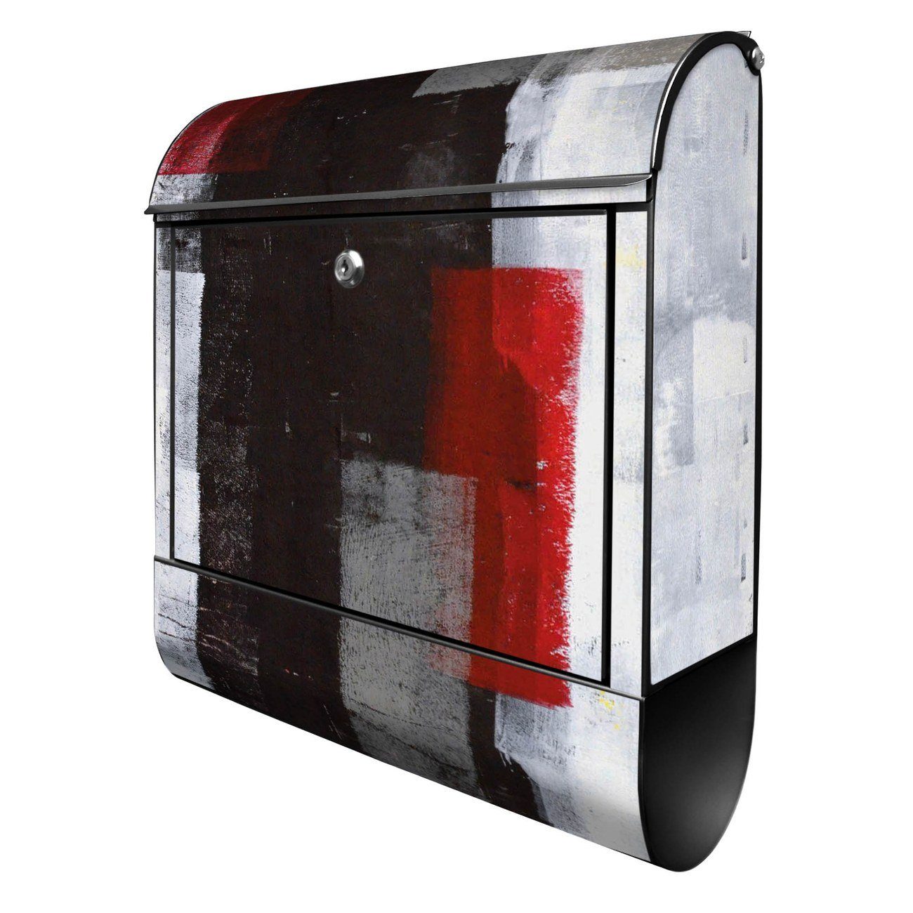 banjado Wandbriefkasten Stahl Abstrakt Rot (Wandbriefkasten witterungsbeständig, pulverbeschichtet, mit Zeitungsfach), 39 x 47 x 14cm schwarz