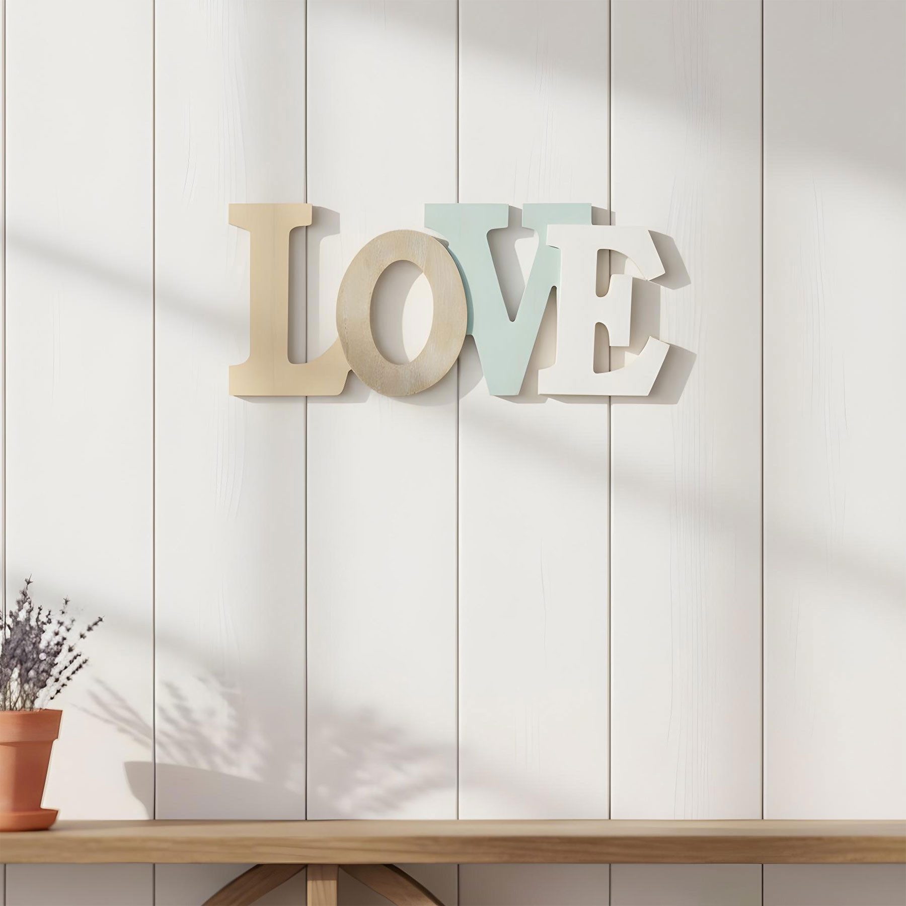 Levandeo® Deko-Schriftzug, Schriftzug Love L30cm Blau Weiß Natur Buchstaben Wanddeko