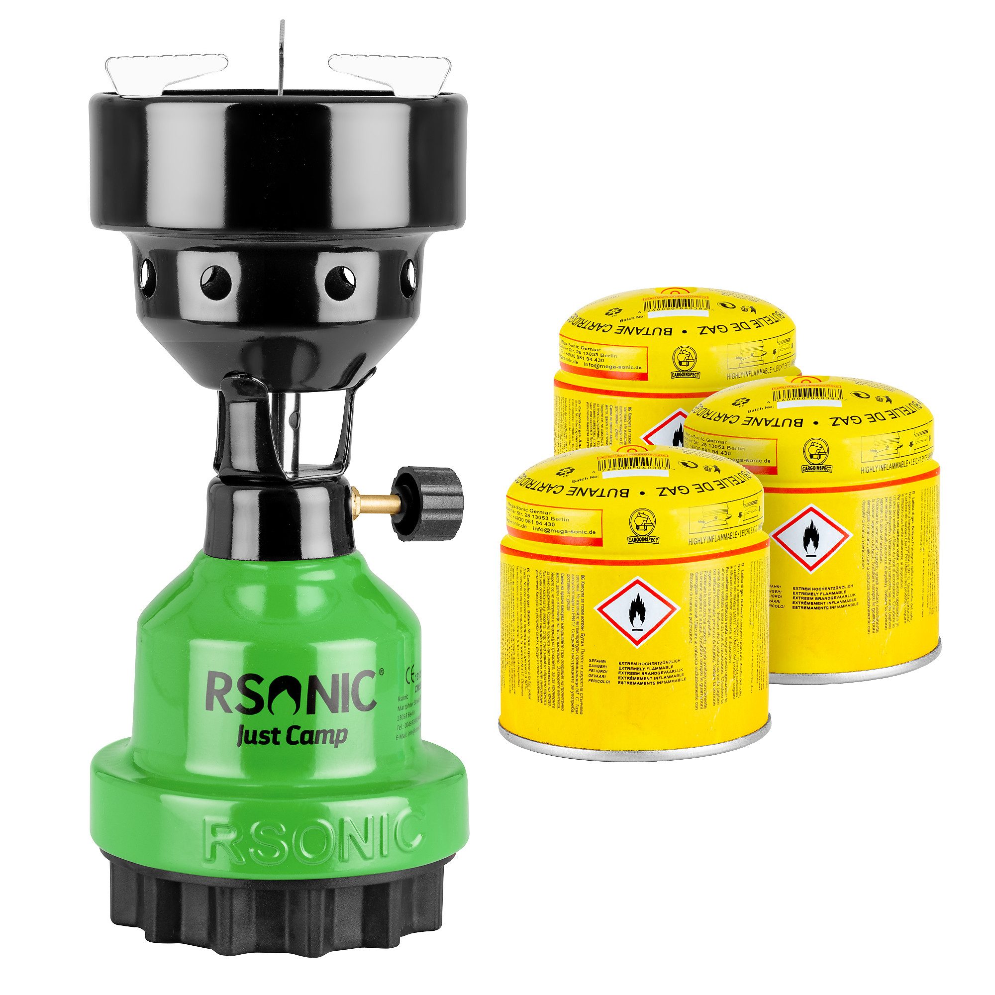 Mianova Camping-Gasgrill Gaskocher + 3 Kartuschen Grün Campingkocher Shisha Kohleanzünder, Shisha Kohle Heizer Tischgrill Campingherd Stromausfall Notfallkocher Notkocher, Metall Kohleanzünder Outdoor Grill Camping Herd