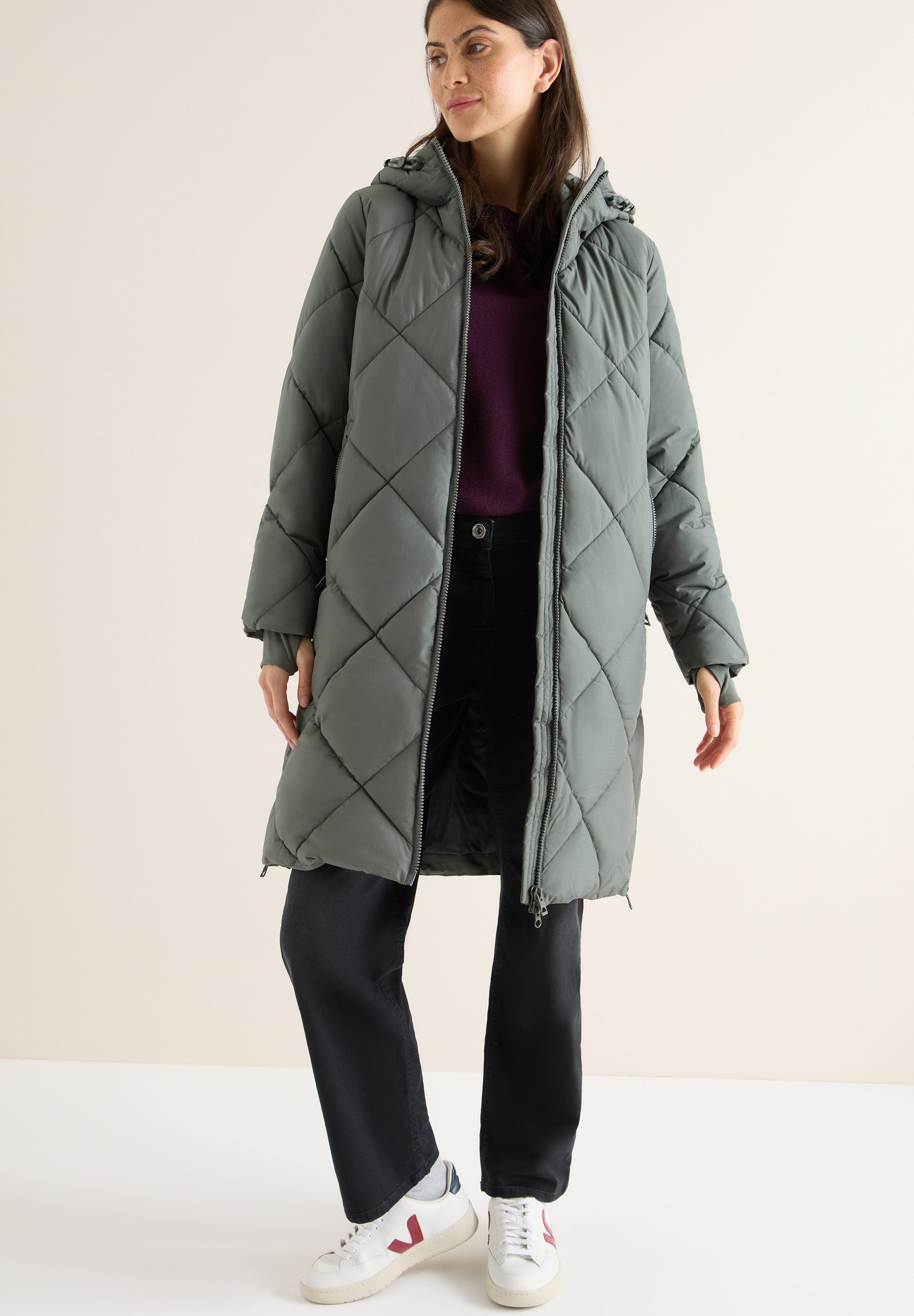 CECIL Steppmantel mit Rucksack Strings und Kapuze