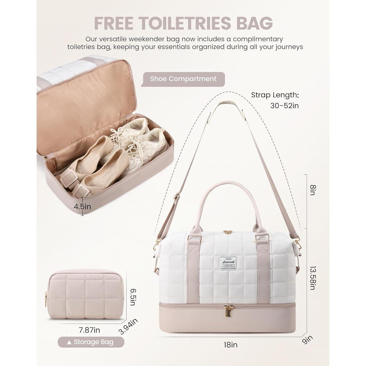 LuxusKollektion Weekender Reisetasche Damen Weekender Handgepäck Schuhfach M Beige+hellrosa