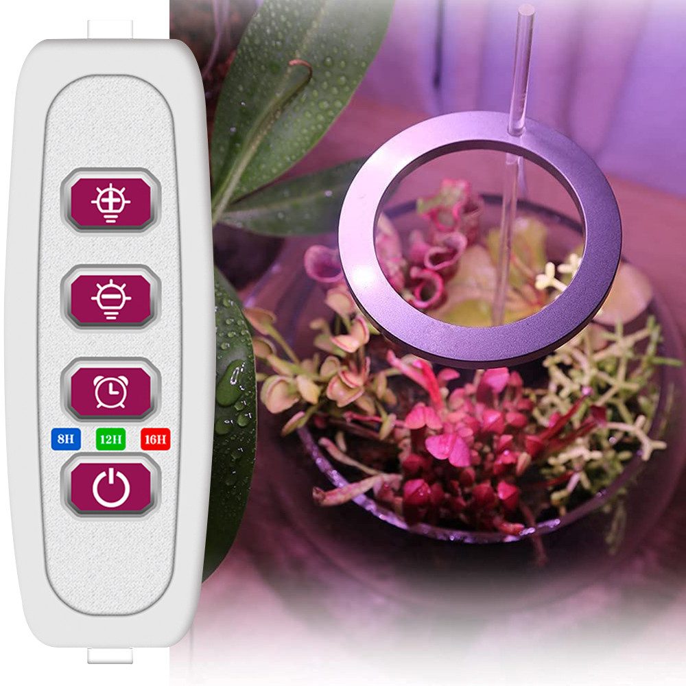 Qualra Pflanzenlampe LED Pflanzenlampe 1/2/3/4 Ring Vollspektrum USB für Zimmerpflanzen, 8/12/16H Timer Pflanzen Lampe