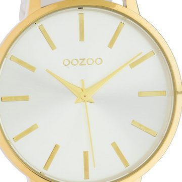 OOZOO Quarzuhr Oozoo Damen Armbanduhr weiß Analog C10611, Damenuhr rund, groß (ca. 42mm) Lederarmband, Fashion-Style