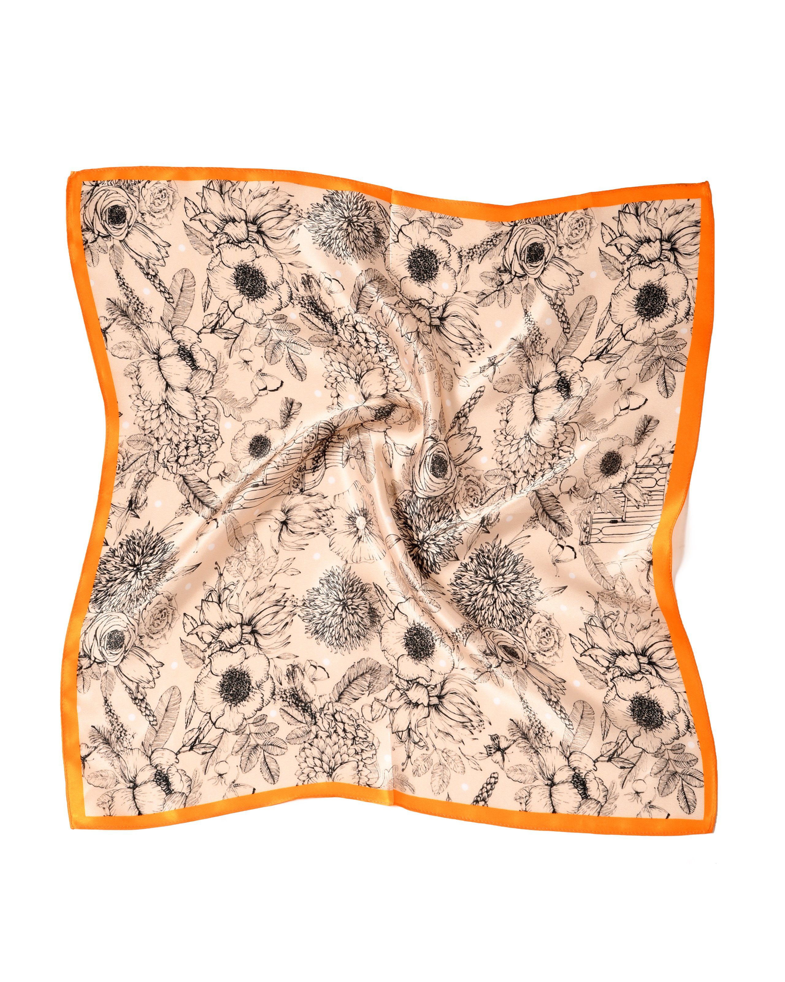 MayTree Seidentuch quadratisch Sommerblüte orange 53x53cm mit dezenten Pünktchen, Nickit, (Stück, 1-St), 100% Seide