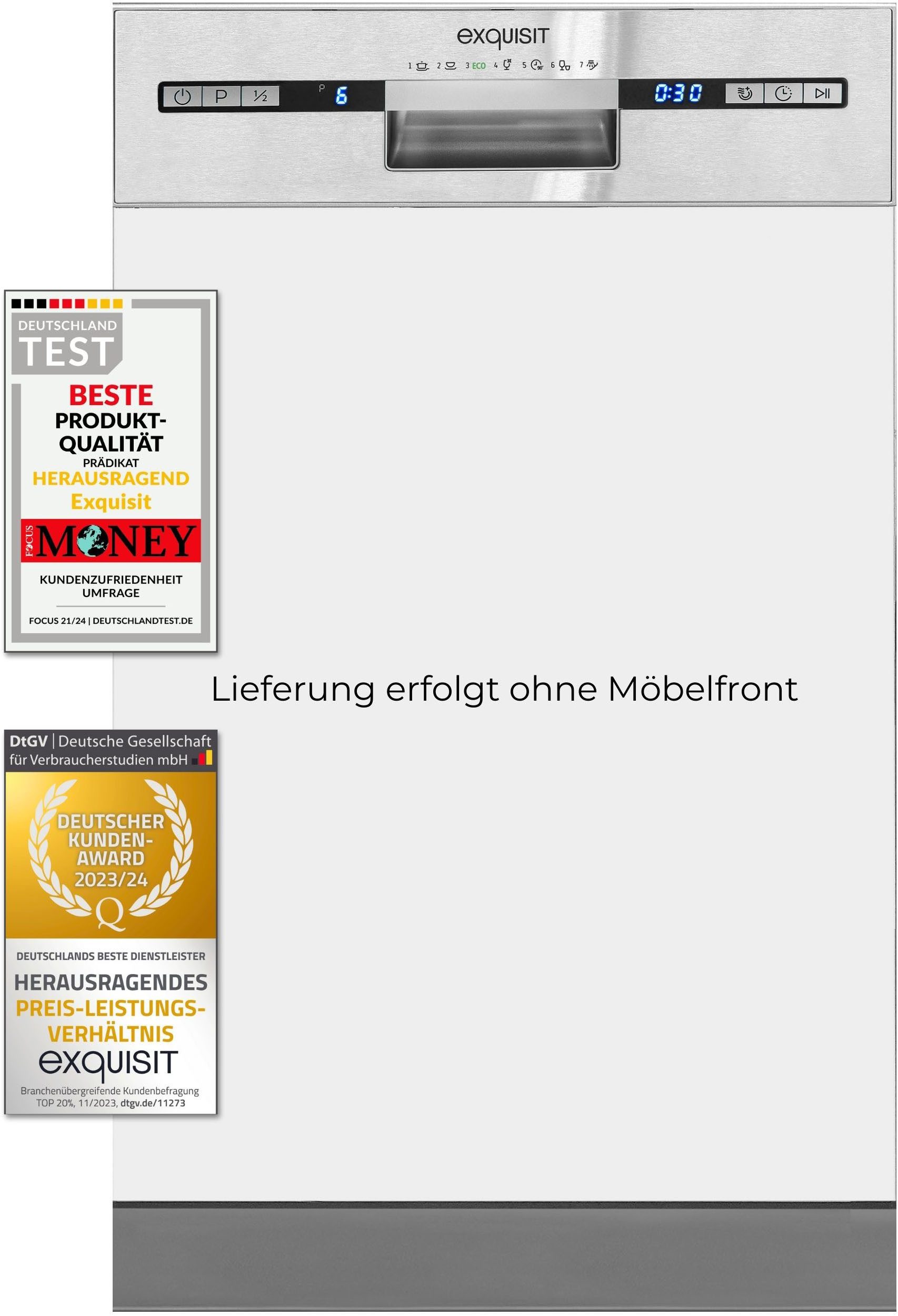 exquisit teilintegrierbarer Geschirrspüler EGSP2109-EB-030E, 9 Maßgedecke, Kompakt und ideal für kleine, schmale Nischen, kleine(Single)Haushalte – Bild 2 von 5