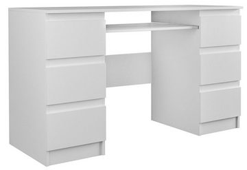 Home Collective Schreibtisch Arbeitstisch Bürotisch PC-Tisch weiß 130cm Breite 76cm Höhe, mit 6 Schubladen Holzwerkstoff