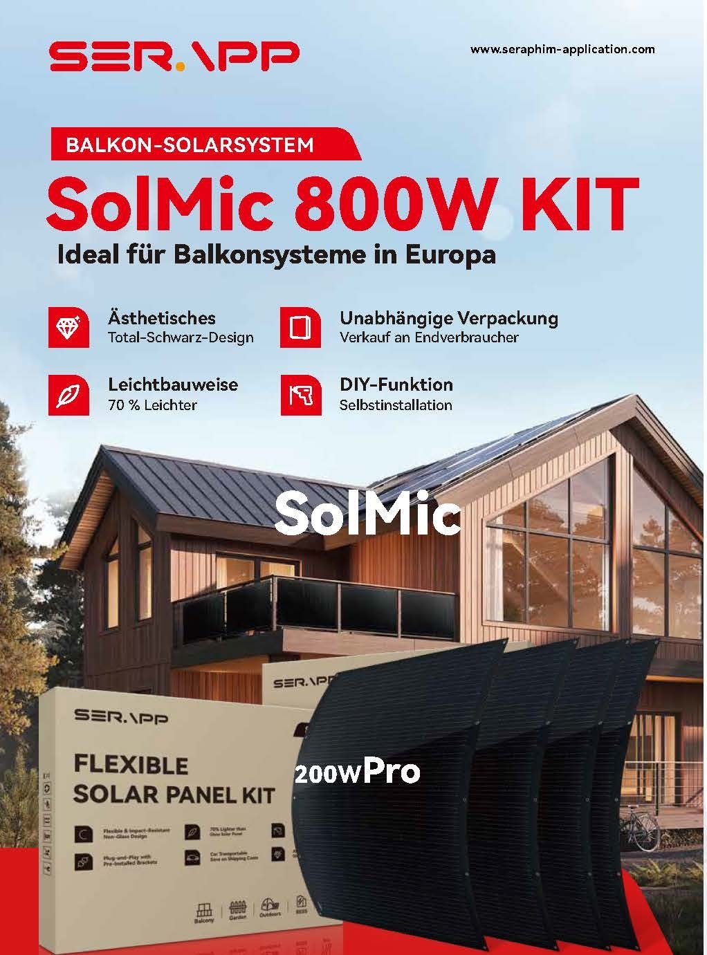 SERAPP Balkonkraftwerk 800W flexibles Photovoltaik Solaranlage Steckerfertig Solar Panel, flexible Solarmodul sind Leicht und flexibel