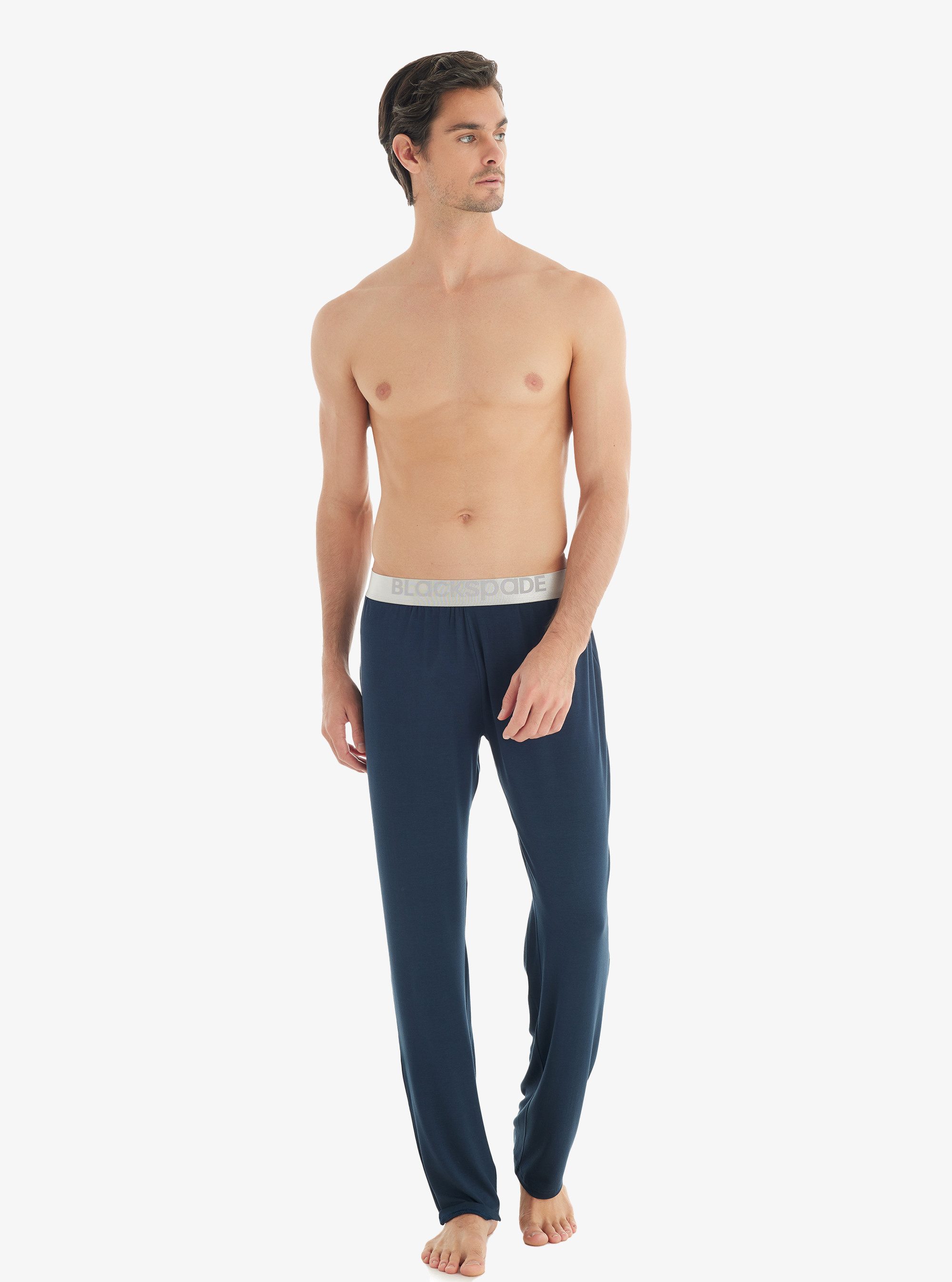BlackSpade Pyjamahose Herren Modal Schlafhose Silber 9304 - Navy