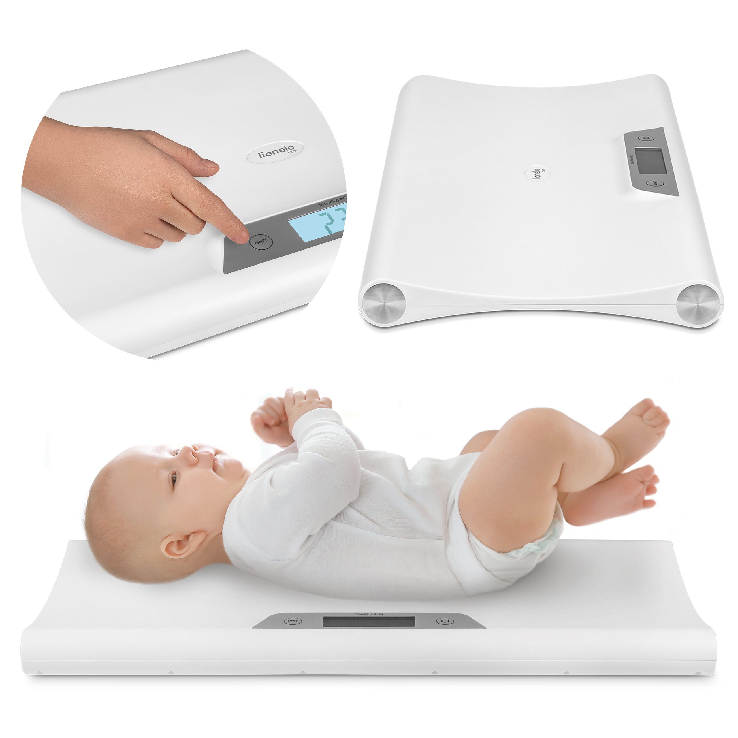 lionelo Personenwaage Babybalance, Set, Set, Digital/Messwertspeicher/50g-20kg/4 Gewichtseinheiten