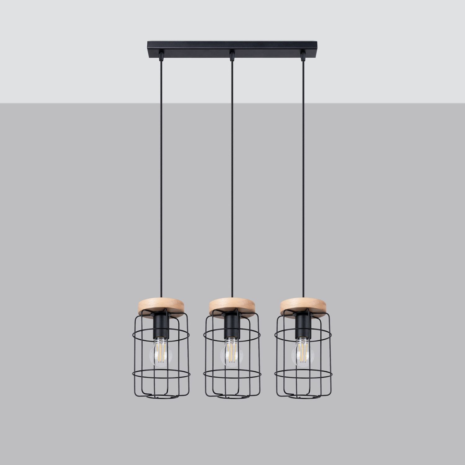 Licht-Erlebnisse Pendelleuchte FEDAN, ohne Leuchtmittel, H: max. 115 cm E27 3-flammig länglich Industrie Design Käfig Schirm
