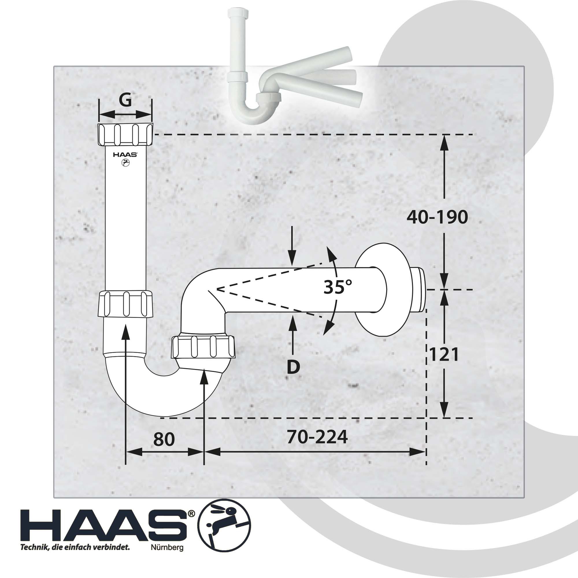HAAS Siphon Waschtisch (1 1/4) - Spültischsiphon (1 1/2), DN 40/50 mit Kugelgelenk