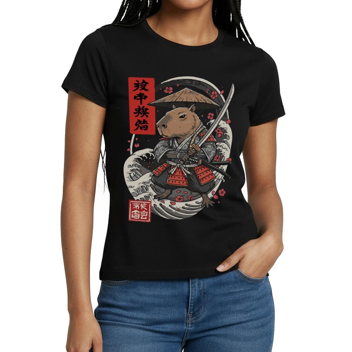 T-Shirt Samurai Capybara, Japanischer Stil Frauen T-Shirt