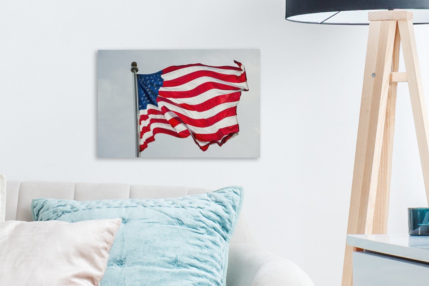Leinwandbilder, St), - Flagge Wanddeko, OneMillionCanvasses® Luft, 30x20 Leinwandbild Aufhängefertig, Wandbild - Amerika (1 cm