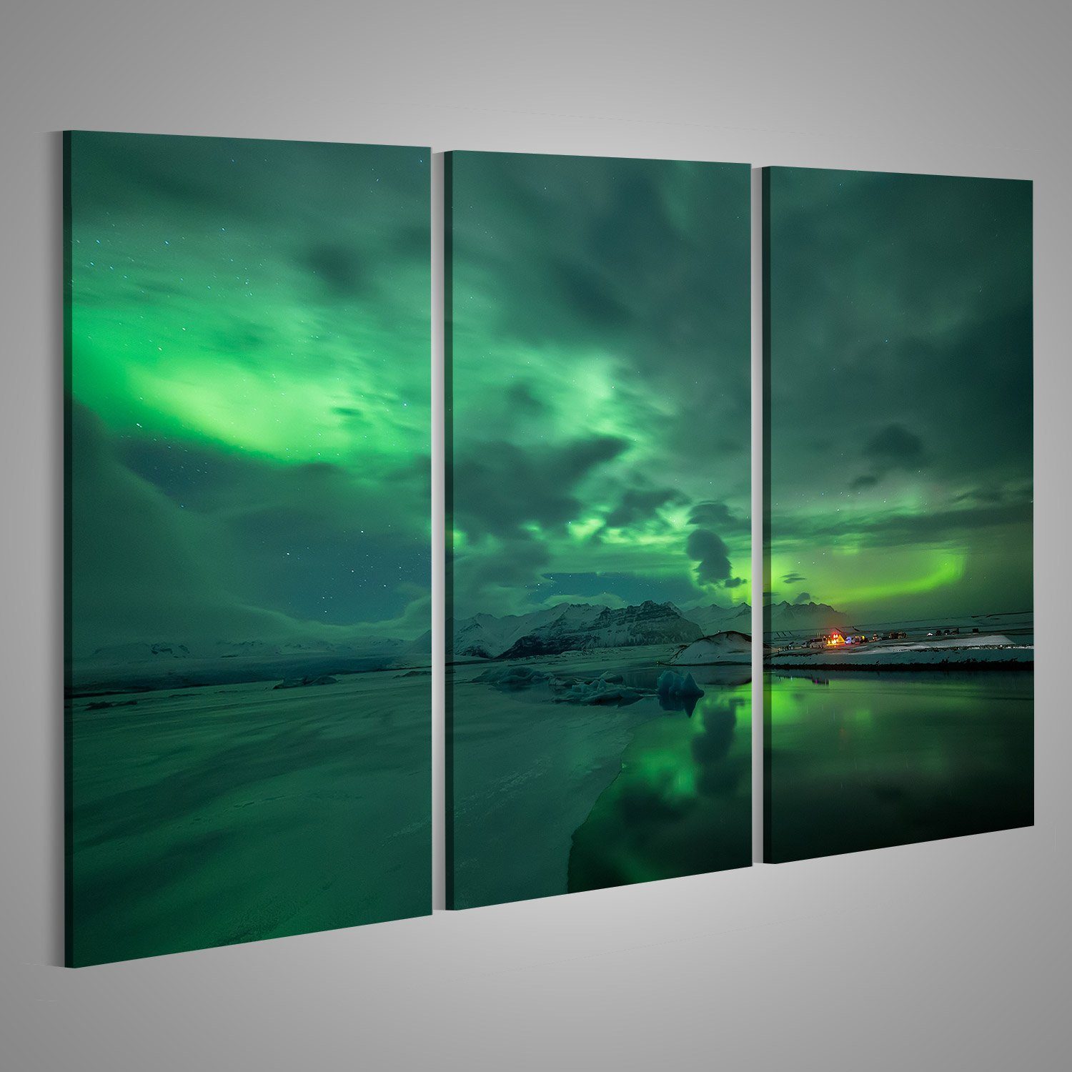 islandburner Leinwandbild Bild auf Leinwand Aurora Borealis Nordlicht Jokulsarlon Lagune In Isla