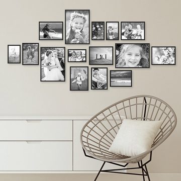 PHOTOLINI Bilderrahmen 15er Set Aluminium Modern Schmal 10x15 bis 21x30 cm