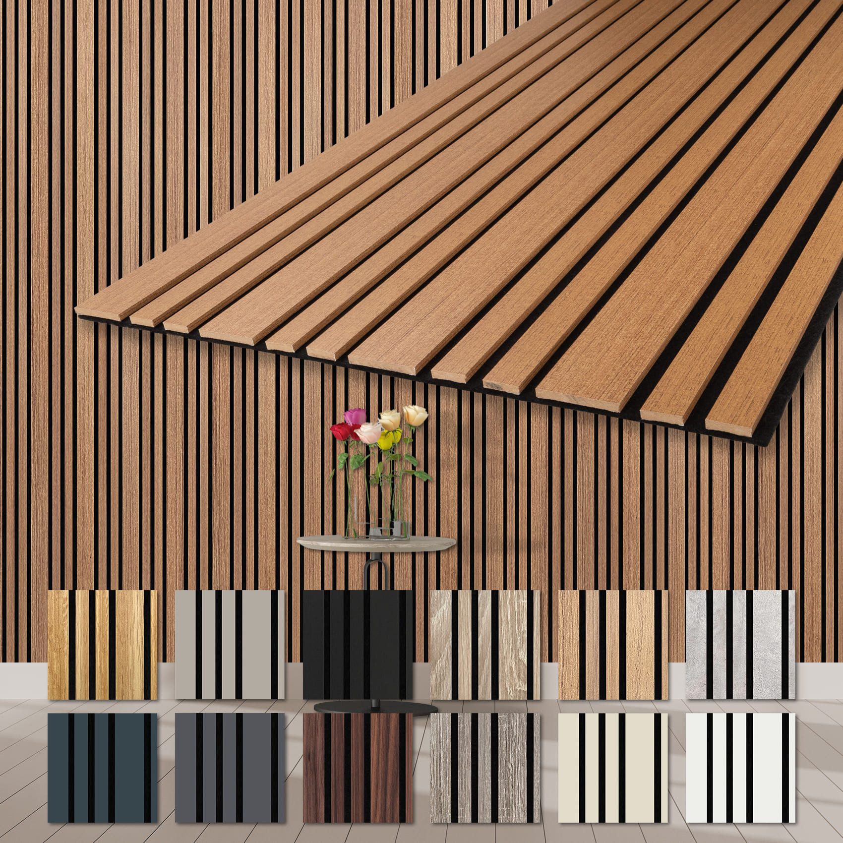 Hexim Wandpaneel, BxL: 60x278 cm, (Akustikpaneele 6 Stück 278x60cm Holz Mila - flexible Holzpaneele Platten Wanddeko Wand Kombipaneel Wandverkleidung Schalldämmung Akustikfilz braun 10.02m² Teak)