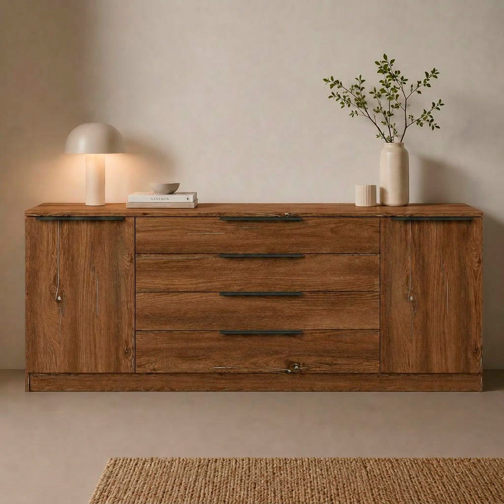 borchardt Möbel Sideboard Tom, moderne Kommode mit Metallgriffen, 200cm breit, 2 Türen, 3 Schubfächer, Metallgriffe anthrazit