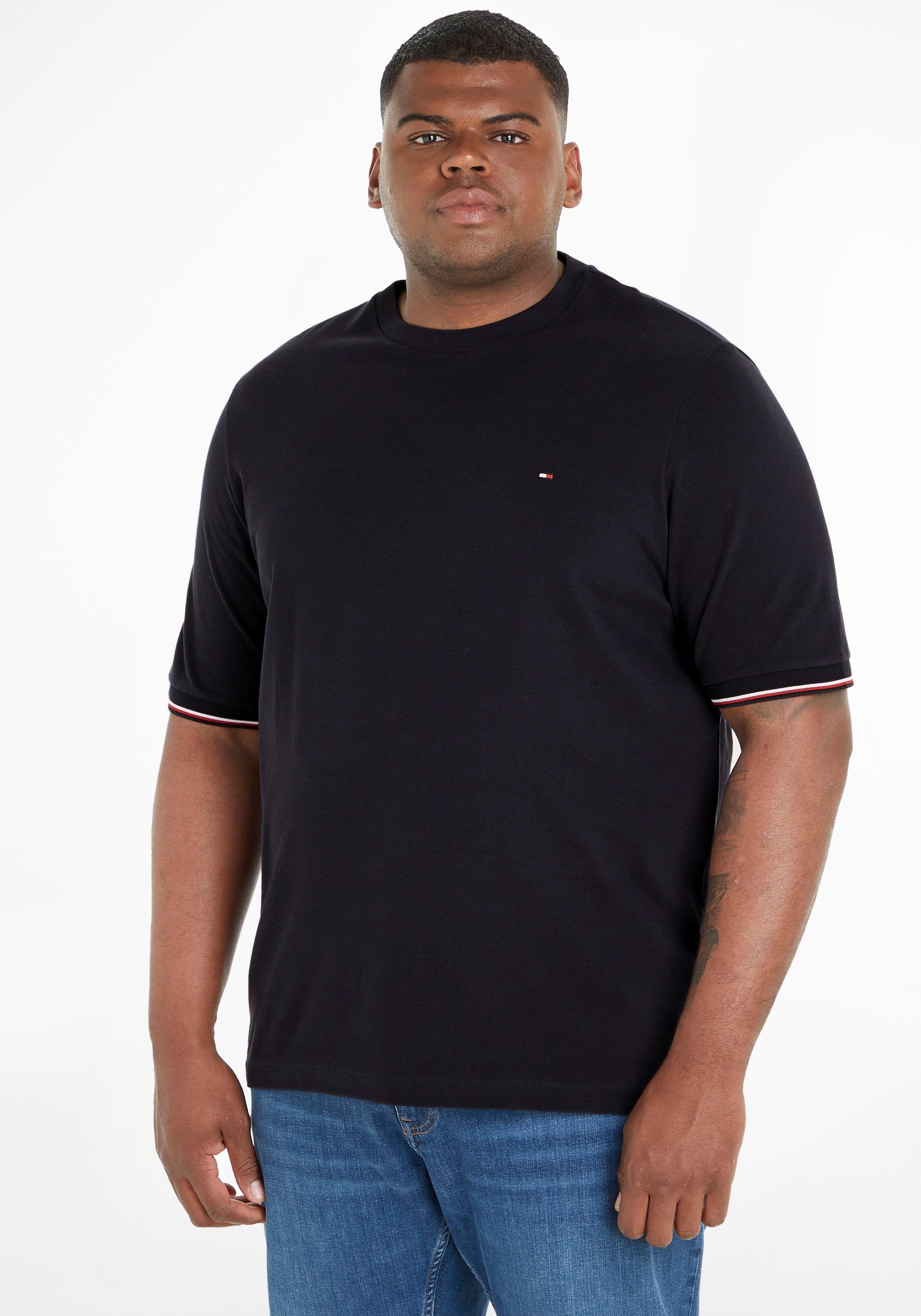 Tommy Hilfiger Big & Tall T-Shirt (1-tlg) mit Markenstreifen auch innen am Ausschnitt blau