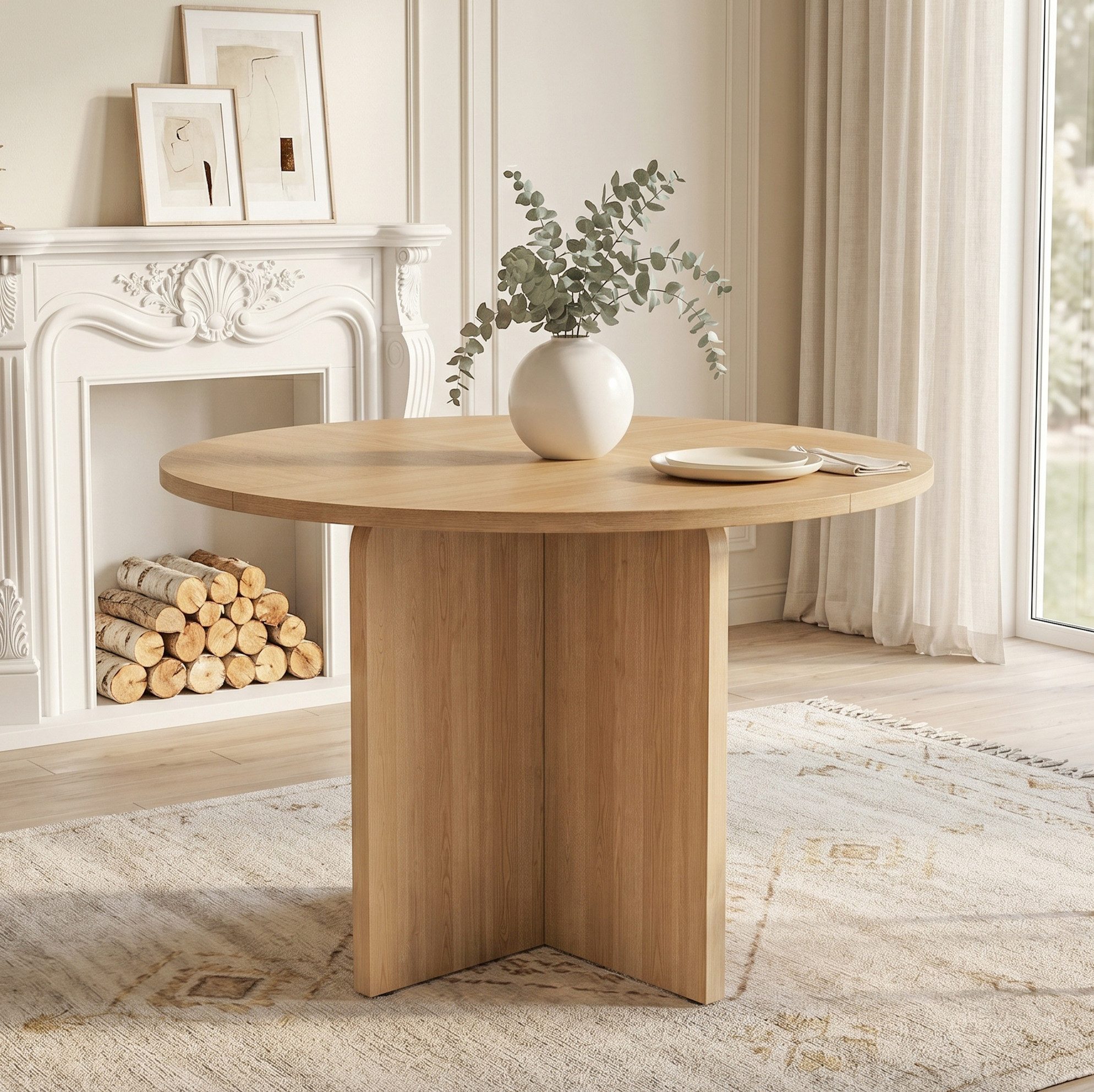 REDOM Esstisch Skandinavischer Minimalismus-Tisch in Walnuss/Eiche-Optik (Packung, 1-St., Eiche, 120×120×75 cm, für Esszimmer & Wohnzimmer), runde Form, 120 cm, natürliche Maserung