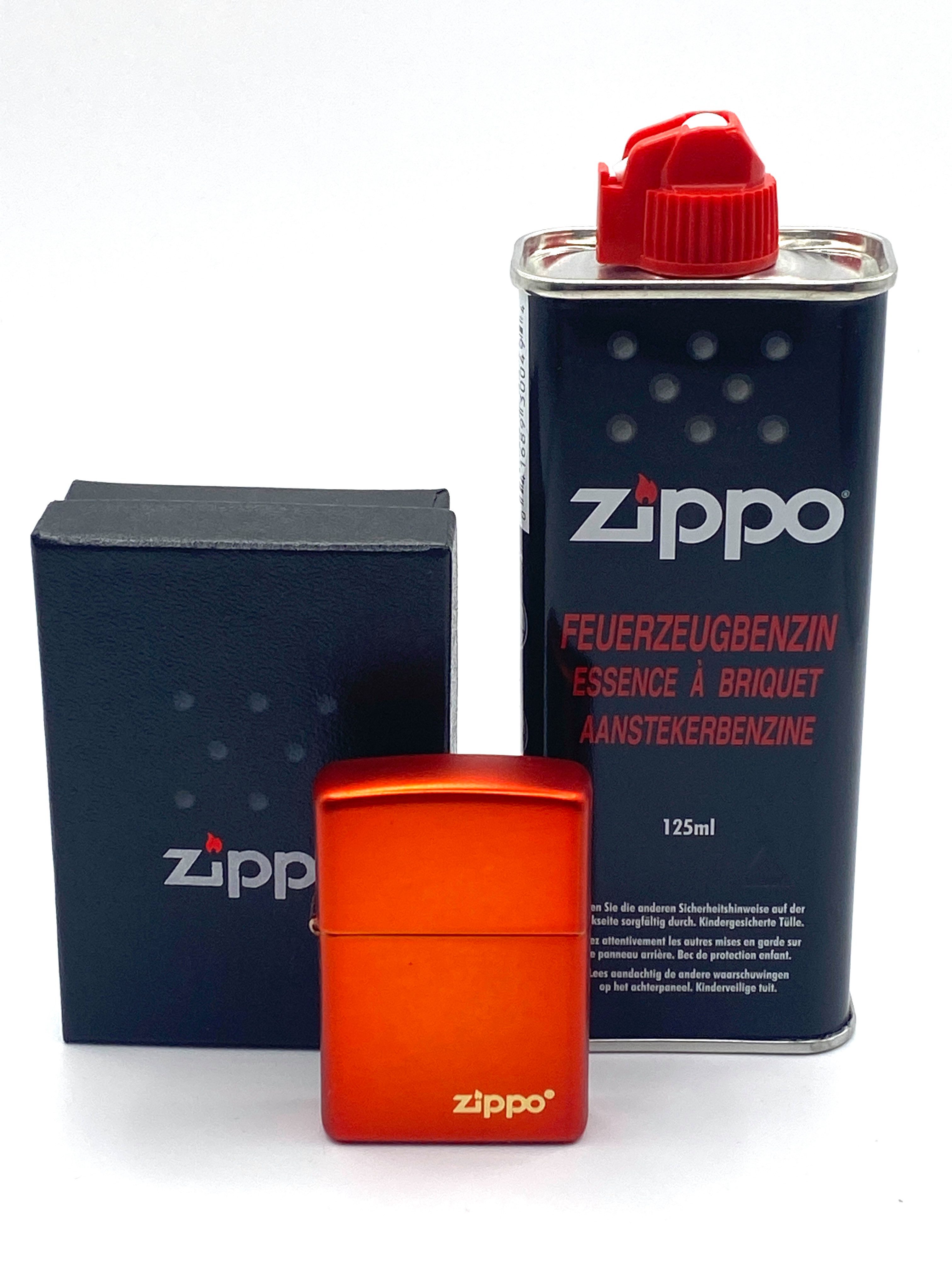 Zippo Feuerzeug Zippo Metallic Rot mit Logo Geschenkset Sturmfeuerzeug