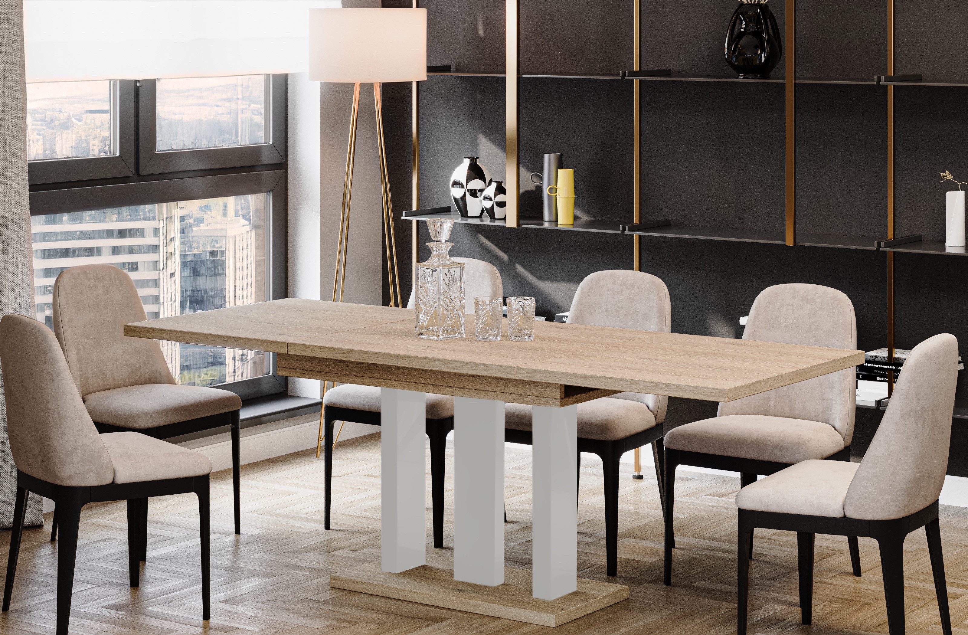 Endo-Moebel Säulen-Esstisch "Appia White" 130-210cm ausziehbar günstig online kaufen