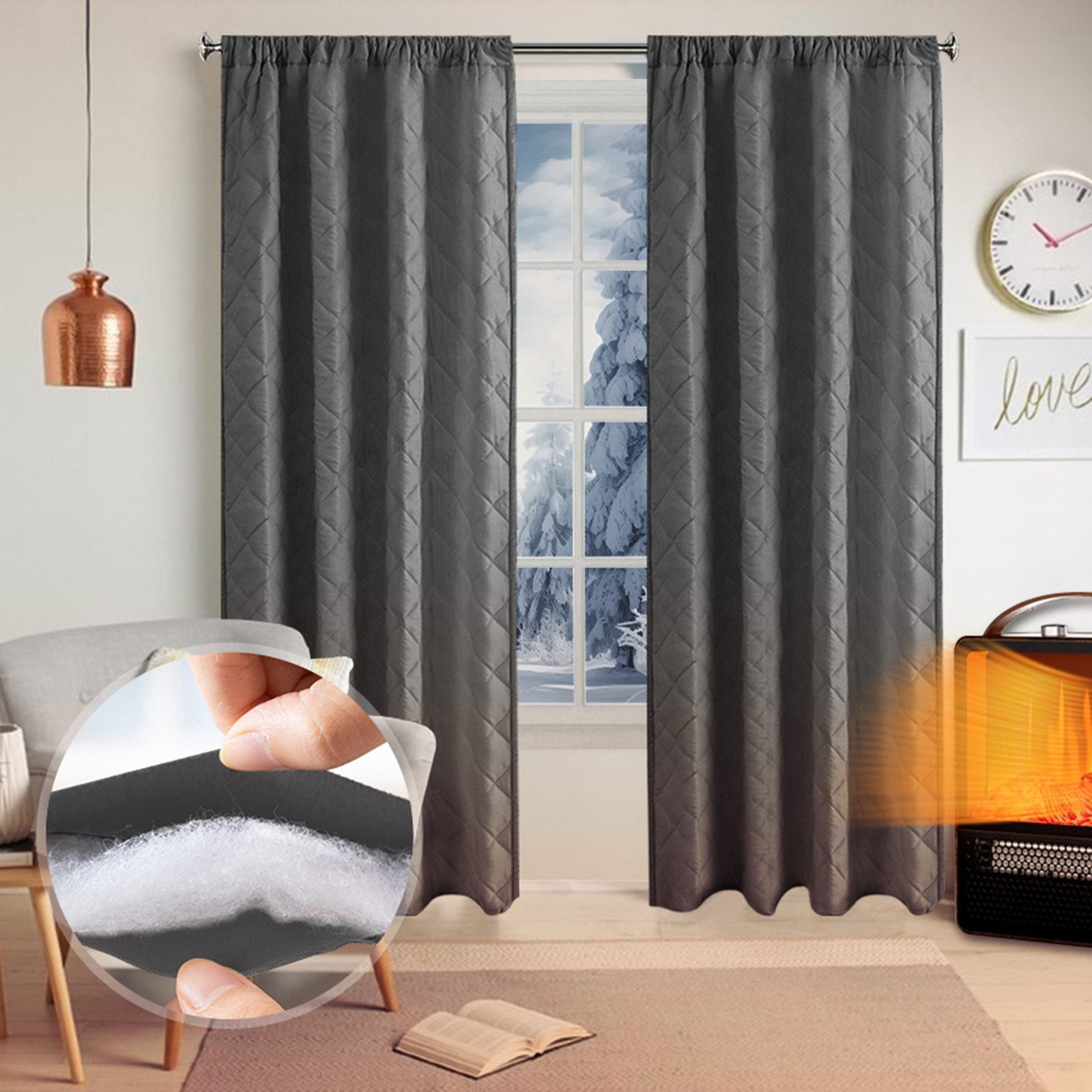Rosnek Verdunkelungsvorhang Thermo Steppvorhang für Tür & Fenster – Gesteppter Vorhang, 280 g/m² (1 St), Wärmeisolierend, kälteabweisend & verdunkelnd für Wohn- & Schlafräume