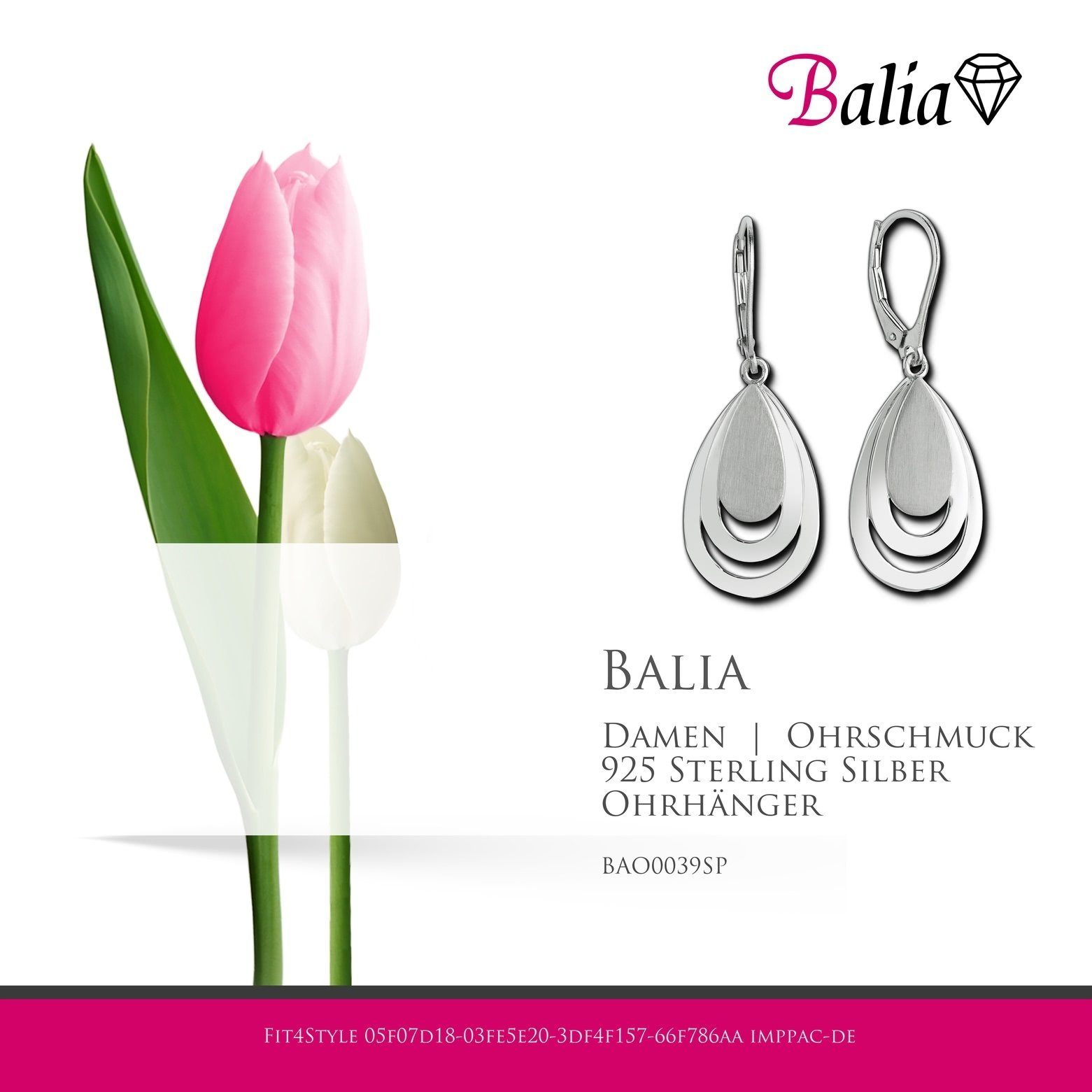 Balia Paar Ohrhänger Tropfen matt Sterling und 925 Damen silber Ohrhänger Balia Silber, poliert Damen Farbe: Ohrringe (Ohrhänger), aus
