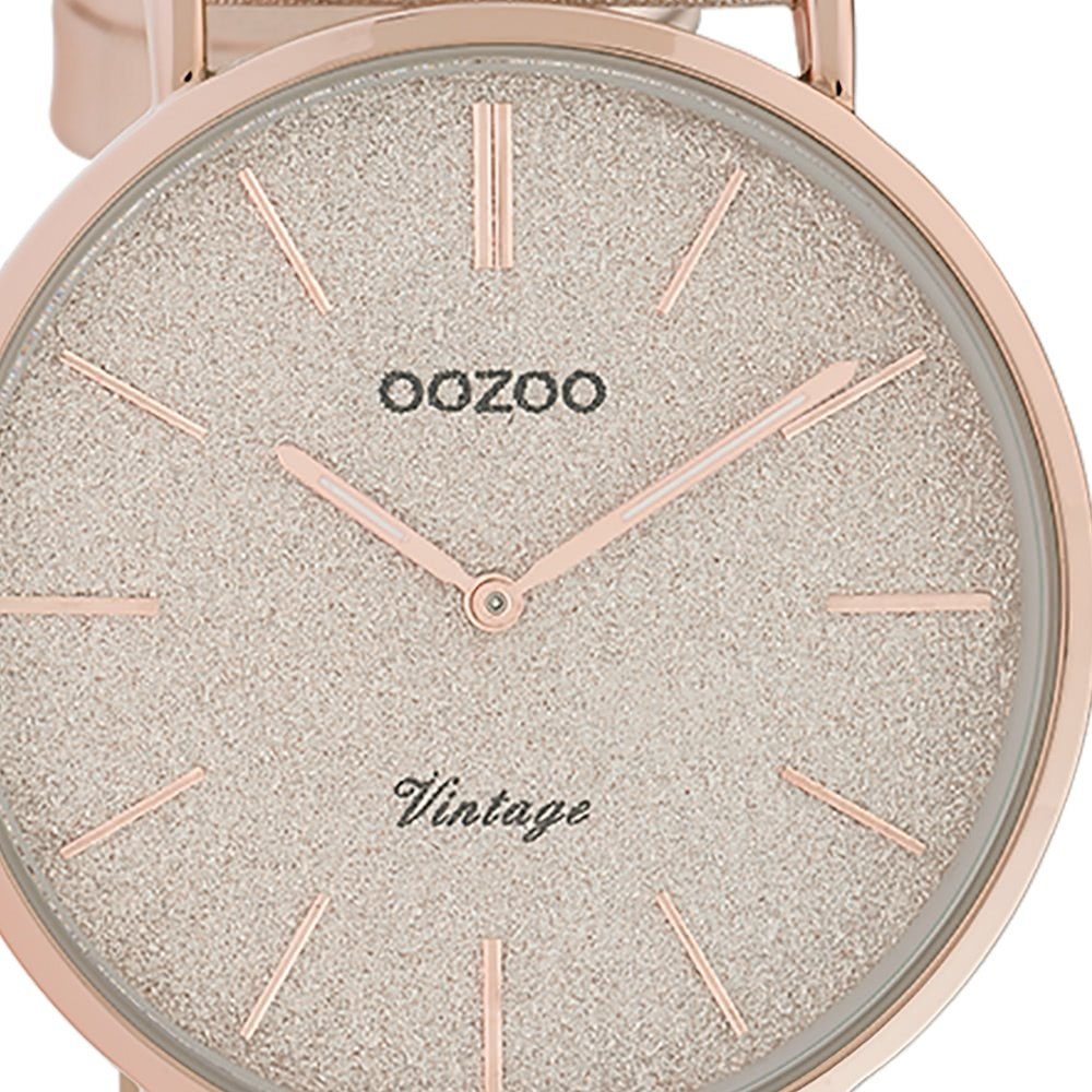 OOZOO Lederarmband, mittel Oozoo Damen Elegant-Style Analog, 32mm) Armbanduhr Damenuhr Quarzuhr rosa rund, (ca.