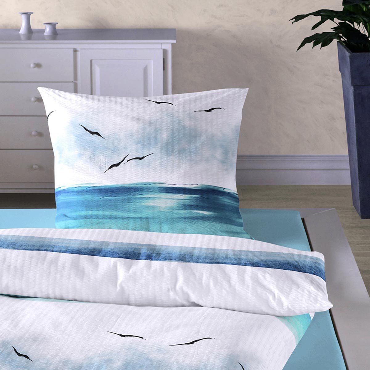 TRAUMSCHLAF Bettwäsche Küstenbrise Ozean, Seersucker, 2 teilig, bügelfreie günstig online kaufen