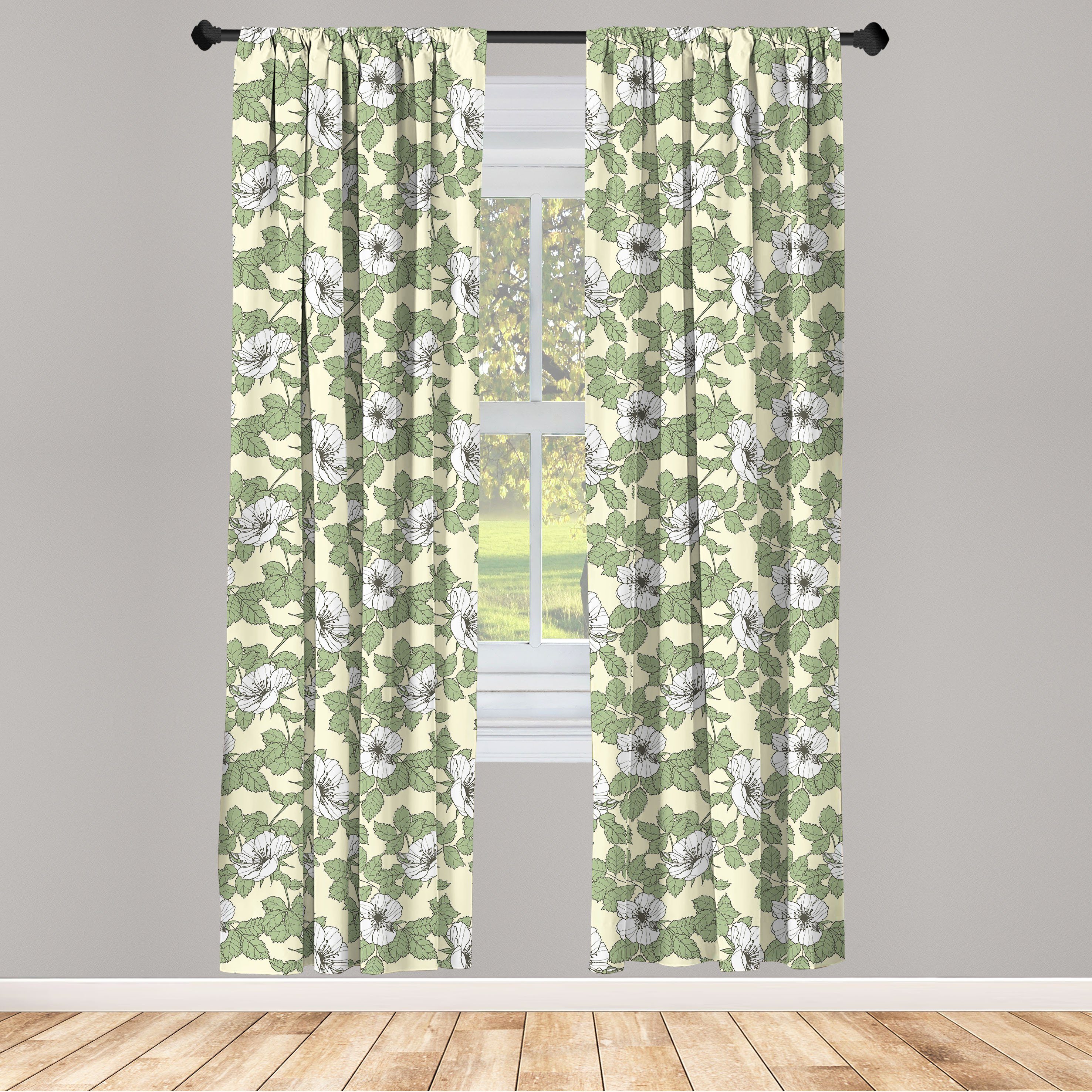 Gardine Vorhang für Schlafzimmer Dekor, Blumen Wohnzimmer Blumen Abakuhaus, Microfaser, Kunstwerk Zusammensetzung