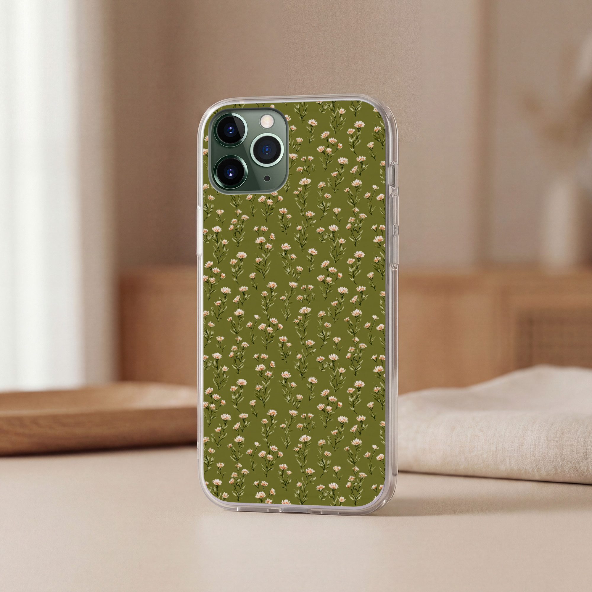 MuchoWow Handyhülle für Apple iPhone 11 Pro Rustikal - Blumen - Grün, Smartphone-Bumper, Print, Handy Schutzhülle Dünn