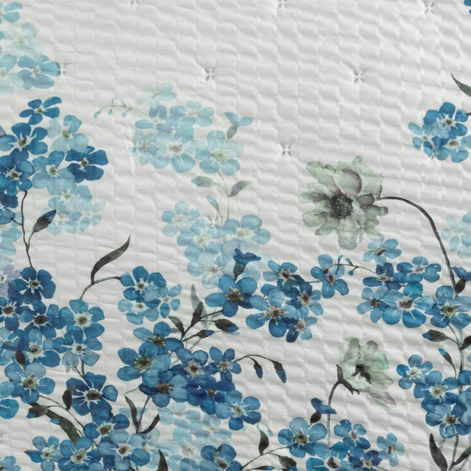 Eurofirany Tagesdecke Blaue Tagesdecke NOA, Florale Tagesdecke mit Rüschen, dekorativer Bettüberwurf