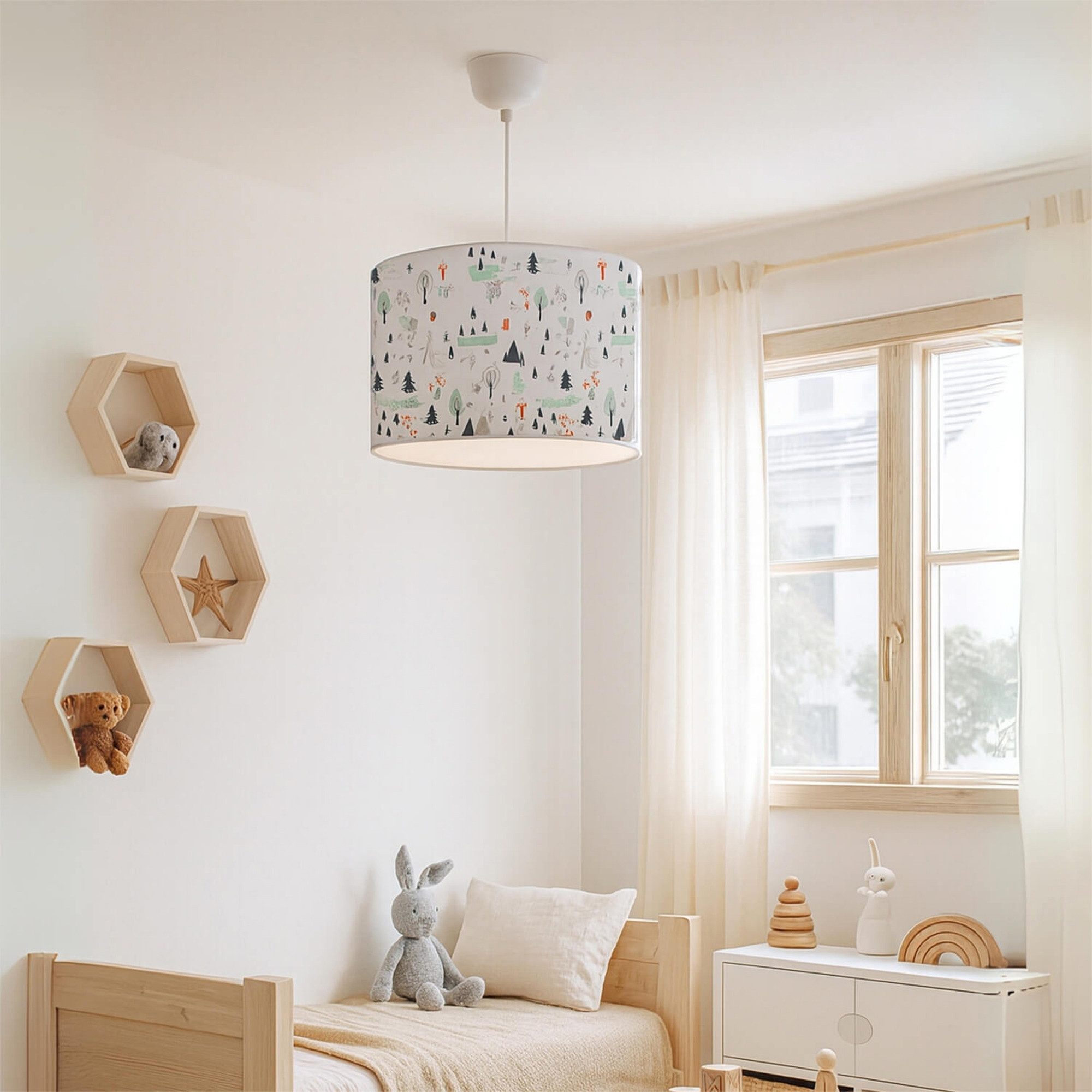 lux.pro Hängeleuchten, ohne Leuchtmittel, »Rugby« höhenverstellbar Weiß mit Bäume-Motiv