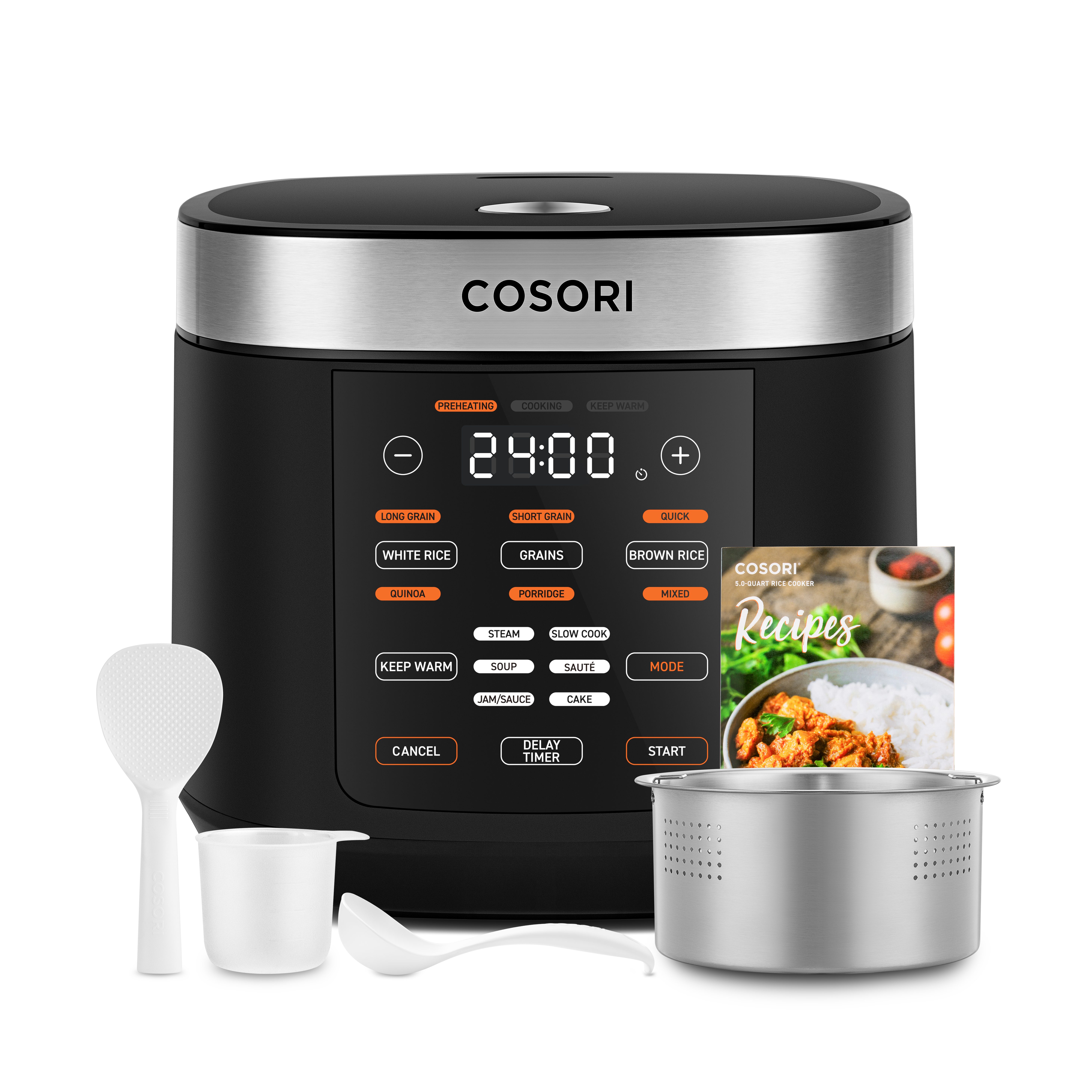 Cosori Multikocher Reiskocher, Multikocher mit 17 Programme, Rice Cooker 5L, Fuzzy-Logik, 970,00 W, 5,00 l Schüssel, Rezeptbuch, Slow Cooker, Premium Innentopf, Warmhaltefunktion, Timer