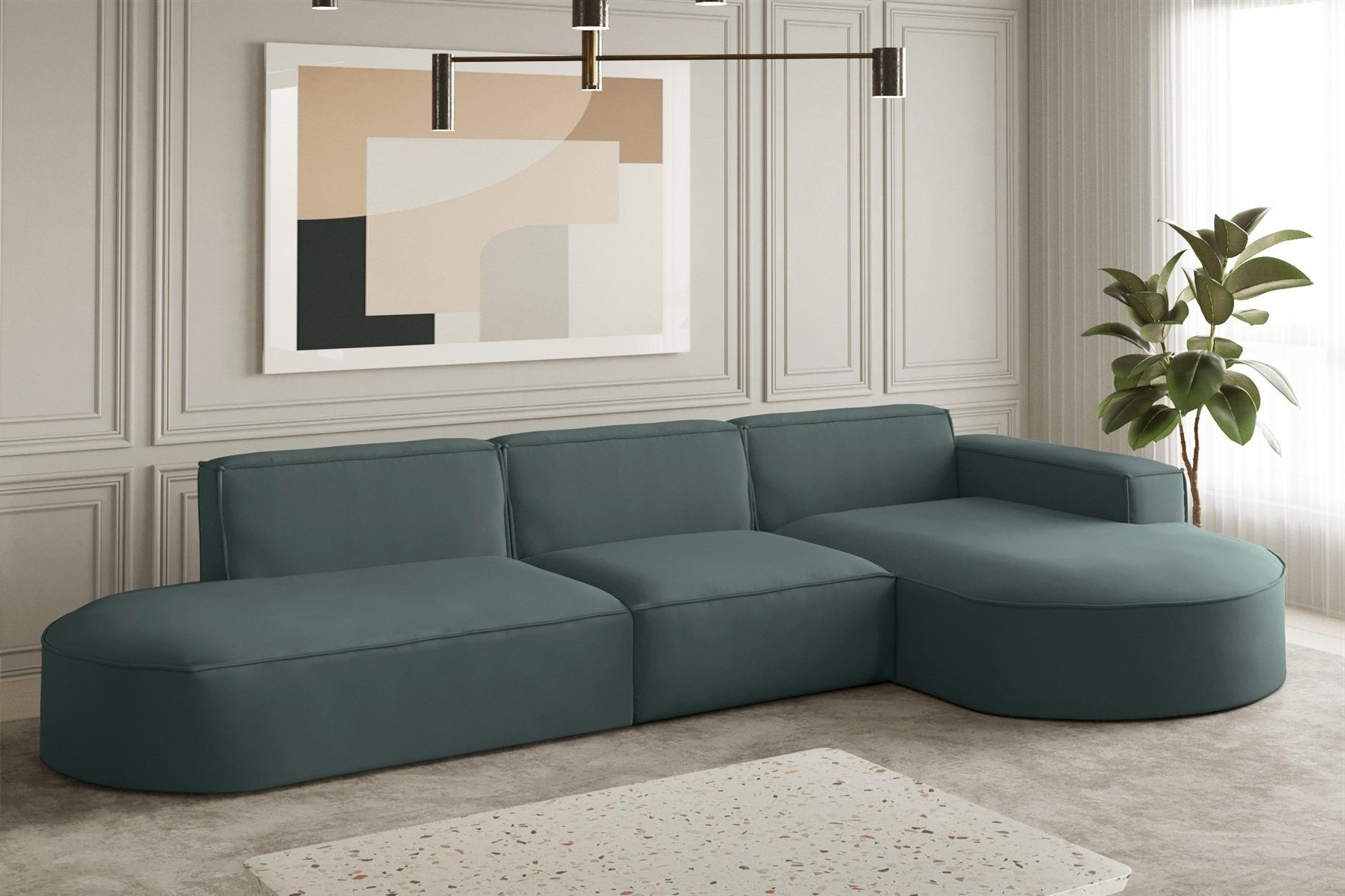 Fun Möbel Ecksofa Ecksofa Designersofa PALMA mit Ottomane in Stoff Opera Velvet, Ottomane links oder rechts, Rundumbezug