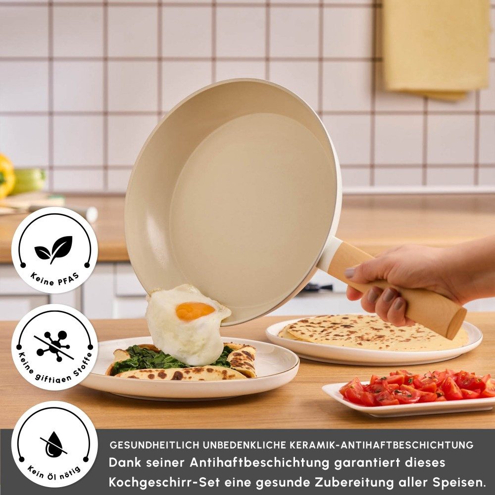 Karaca Pfannen-Set Karaca Swiss Crystal Almond Cream Induktionsfähiges 7-teiliges Set