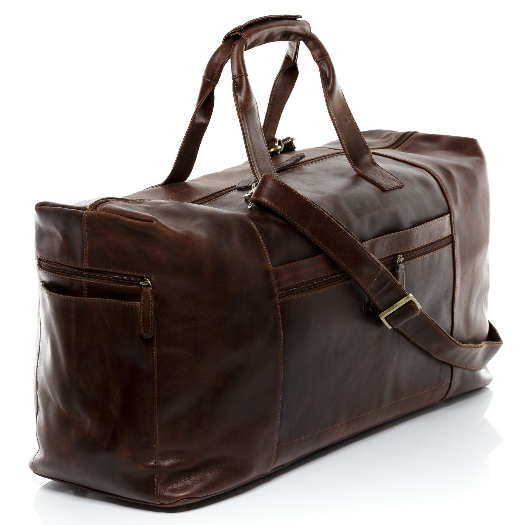 SID & VAIN Reisetasche Leder Weekender Unisex BRISTOL, Echtleder Reisegepäck für Damen & Herren, Sporttasche XL braun-cognac