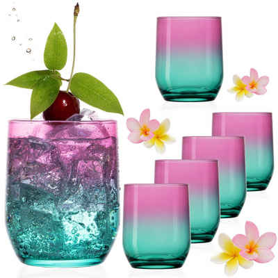 PLATINUX Glas Trinkgläser Rosa-Türkis, Glas, Bunt 240ml (max.330ml) Склянки для води Saftgläser Drinkgläser
